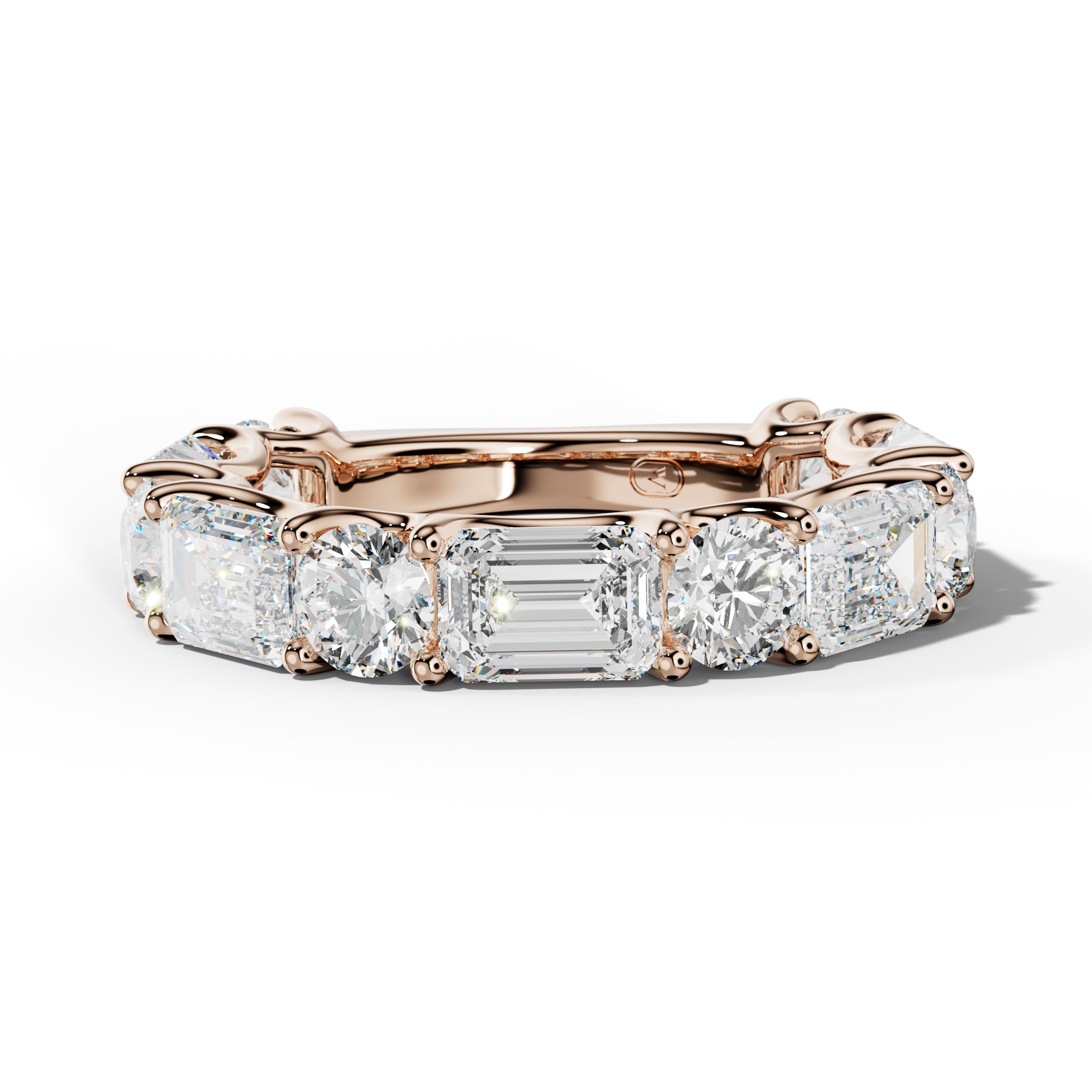 6.0 Carat East West Emerald and Round Diamond 3/4 Anniversary Band Shared Prong