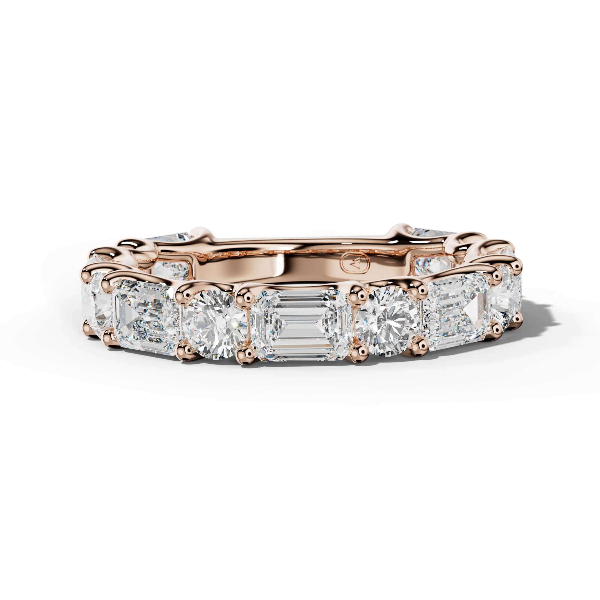 4.0 Carat East West Emerald and Round Diamond 3/4 Anniversary Band Shared Prong
