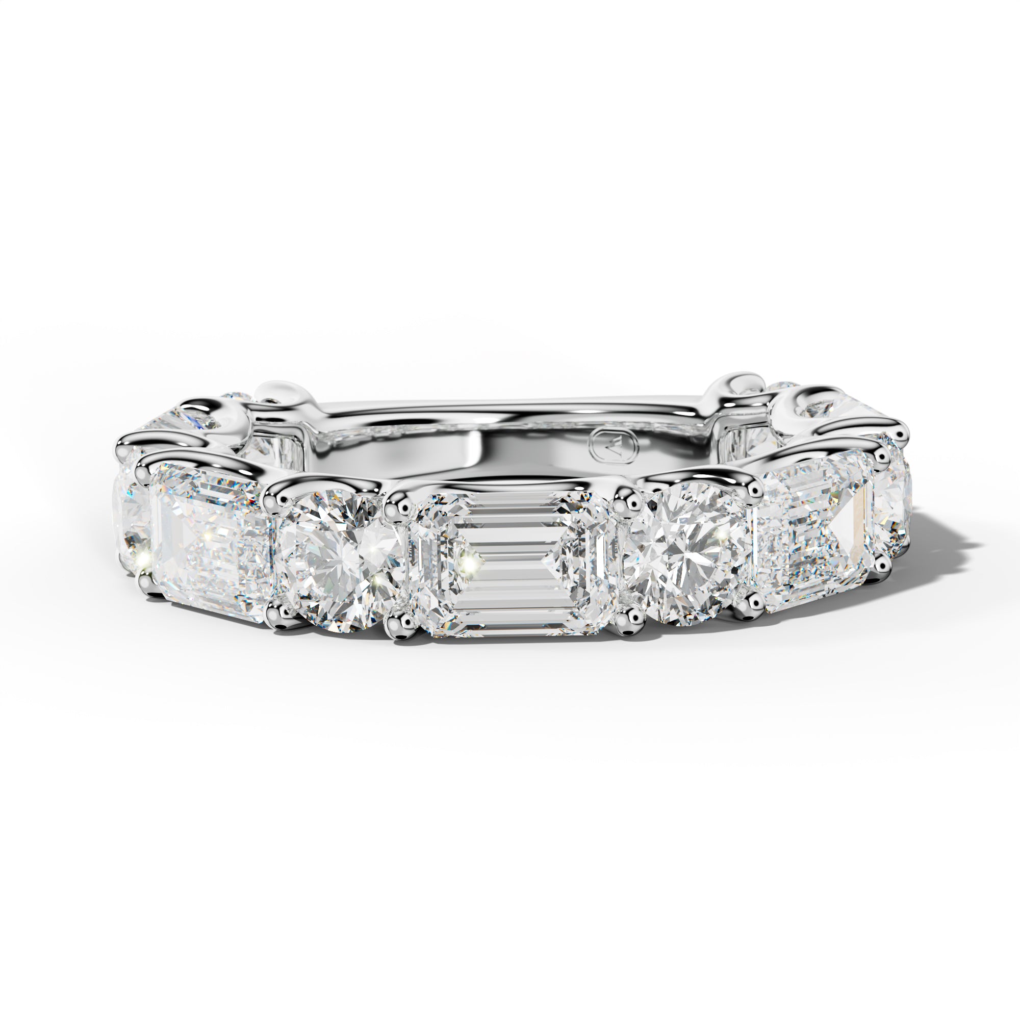 6.0 Carat East West Emerald and Round Diamond 3/4 Anniversary Band Shared Prong