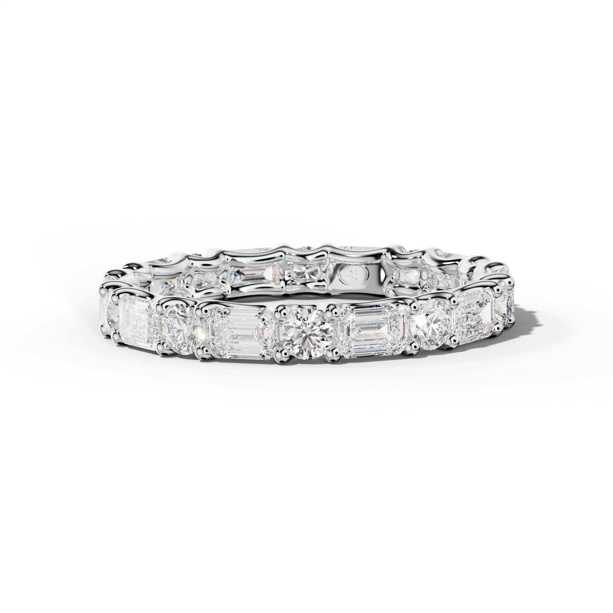 3.0 Carat East West Emerald and Round Diamond Eternity Band Shared Prong