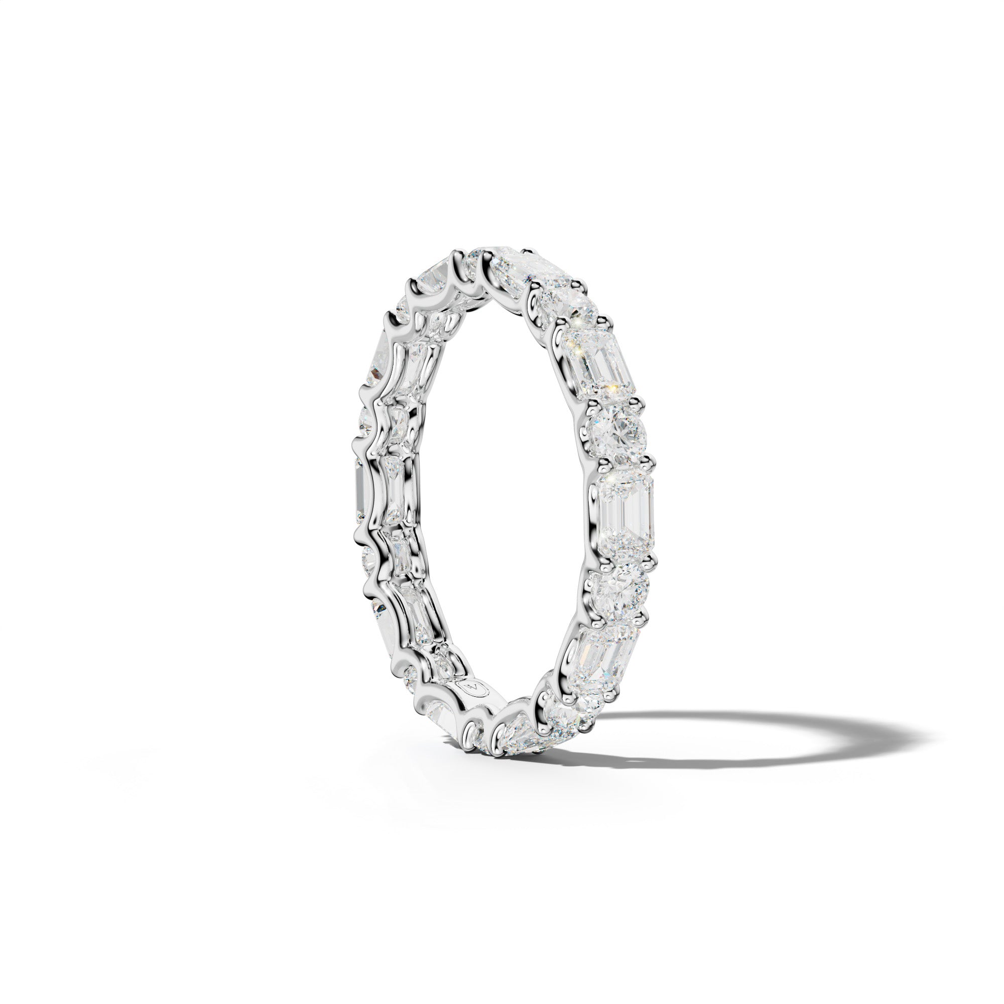 3.0 Carat East West Emerald and Round Diamond Eternity Band Shared Prong