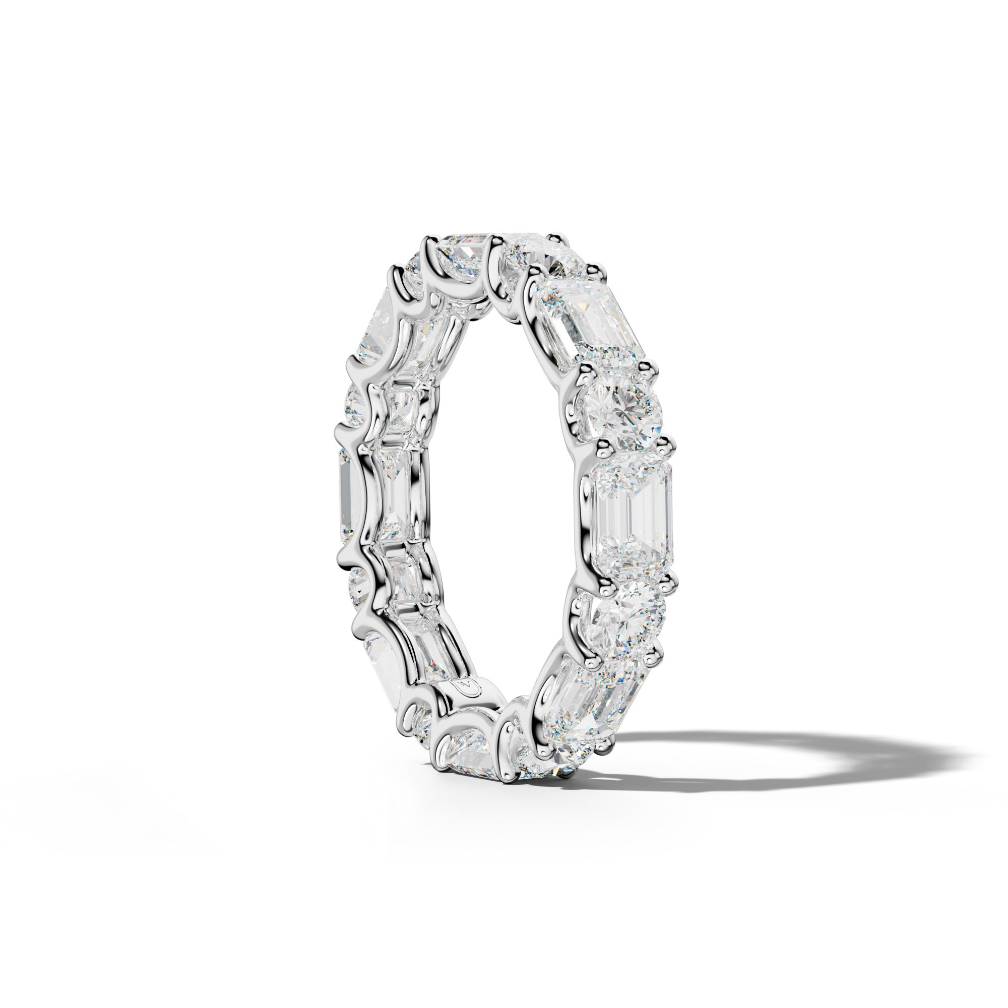 5.0 Carat East West Emerald and Round Diamond Eternity Band Shared Prong
