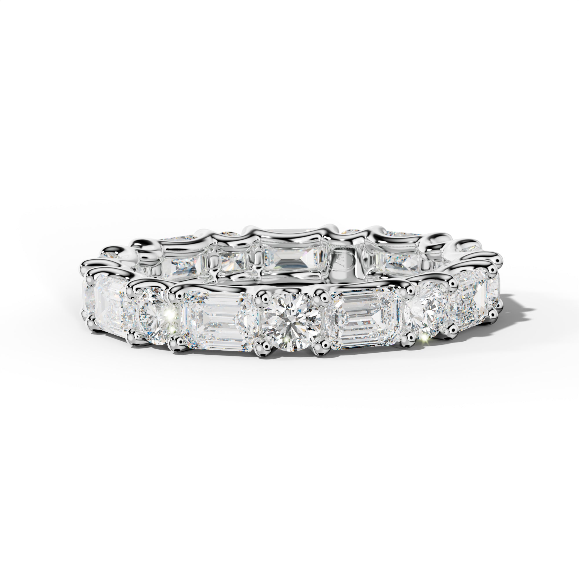 4.0 Carat East West Emerald and Round Diamond Eternity Band Shared Prong