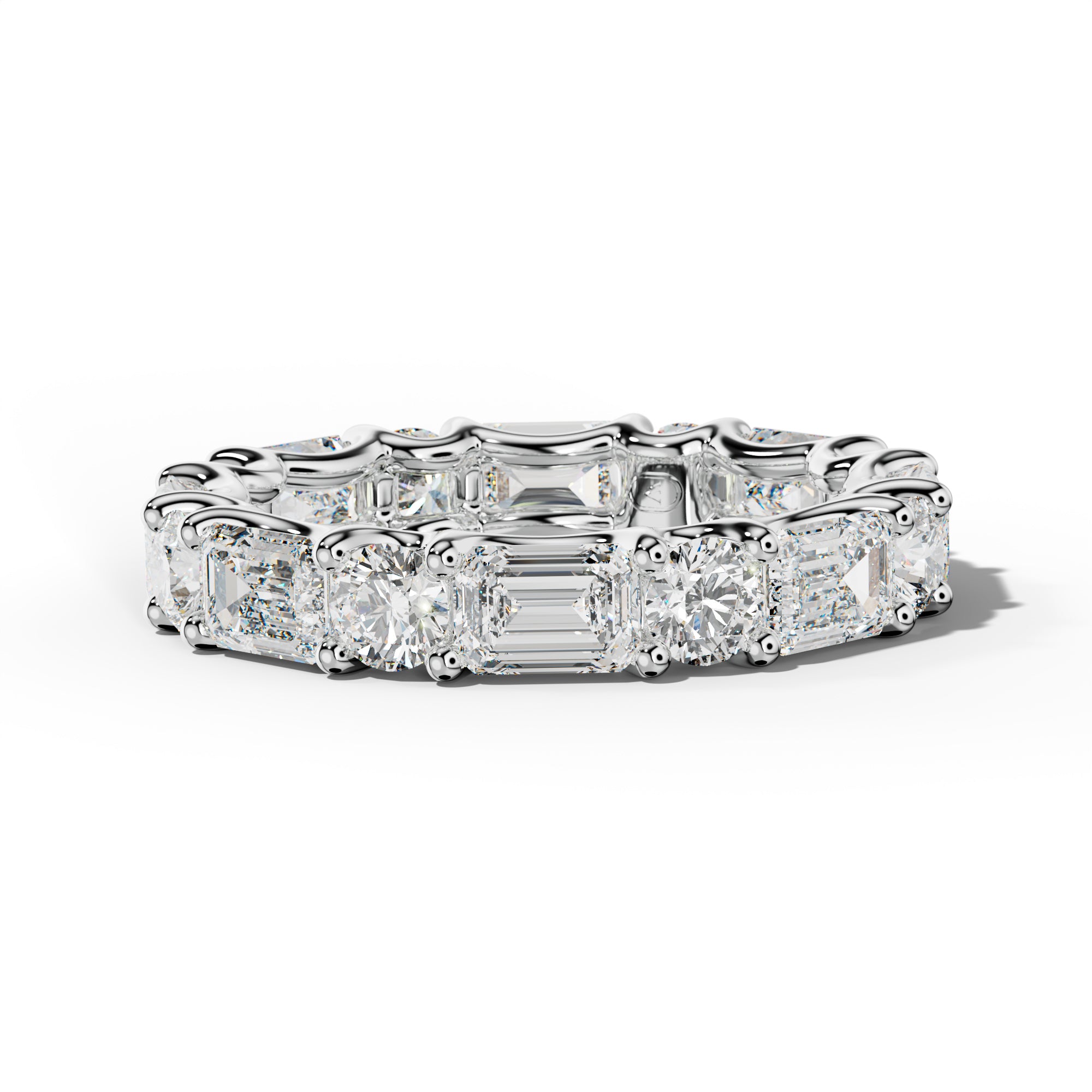 5.0 Carat East West Emerald and Round Diamond Eternity Band Shared Prong