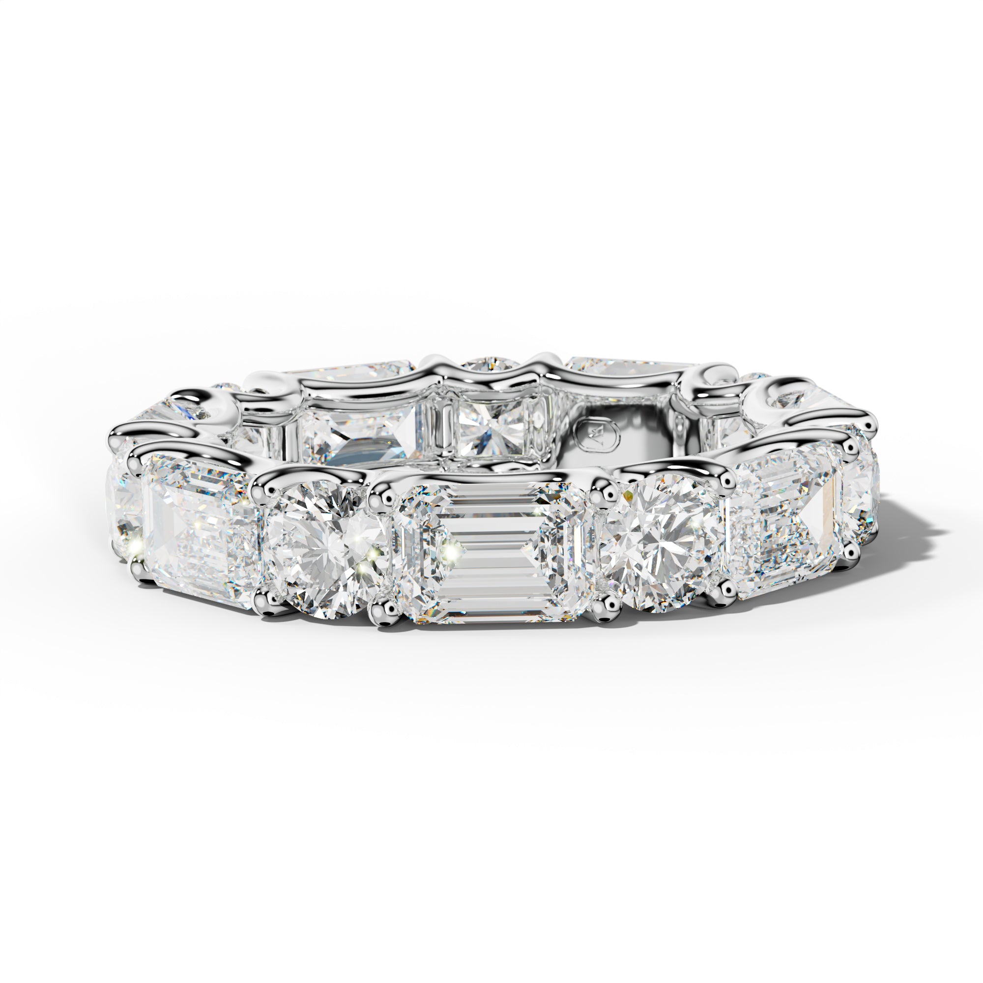 7.0 Carat East West Emerald and Round Diamond Eternity Band Shared Prong