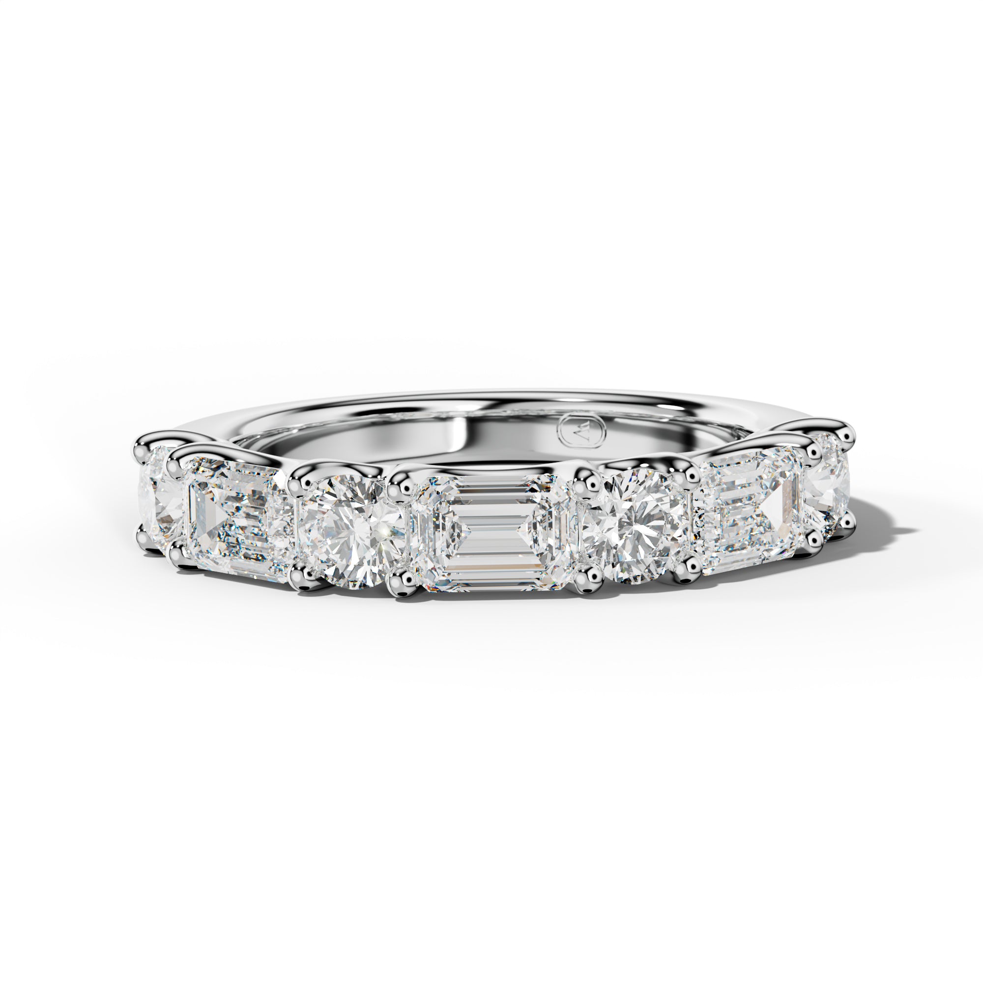 2.0 Carat East West Emerald and Round Diamond Half Anniversary Band Shared Prong