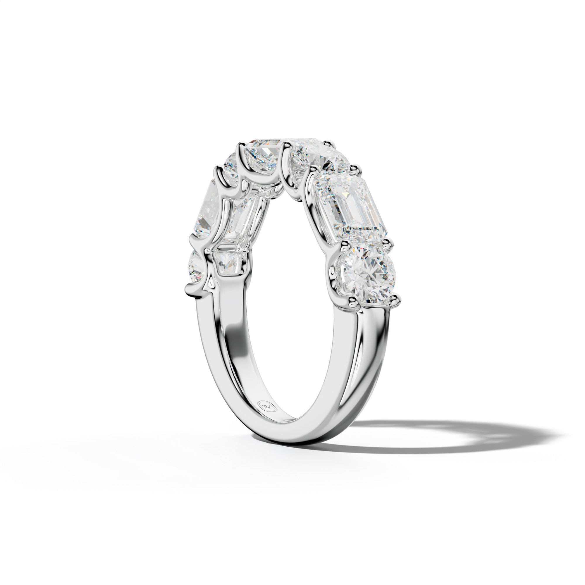 4.0 Carat East West Emerald and Round Diamond Half Anniversary Band Shared Prong
