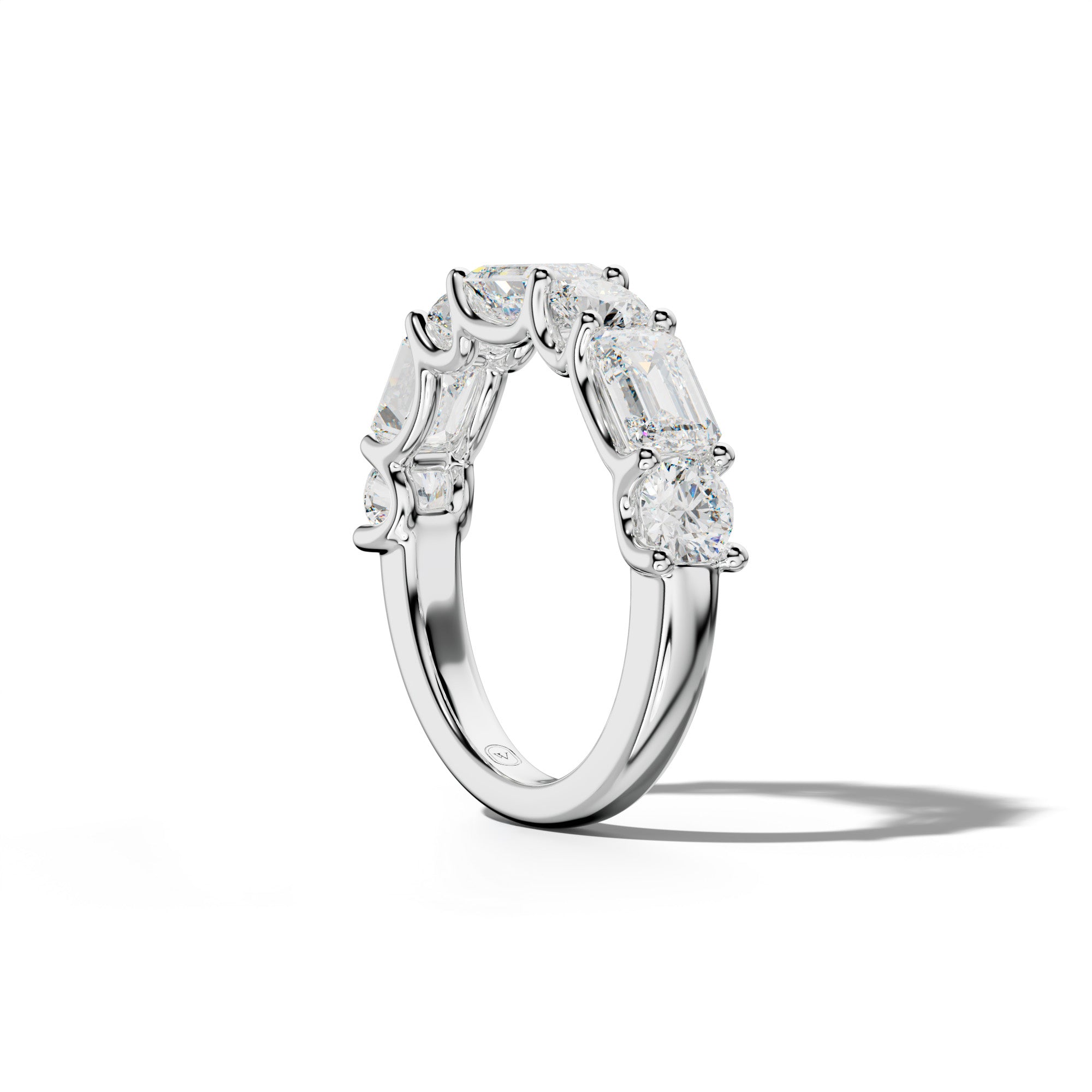 3.0 Carat East West Emerald and Round Diamond Half Anniversary Band Shared Prong