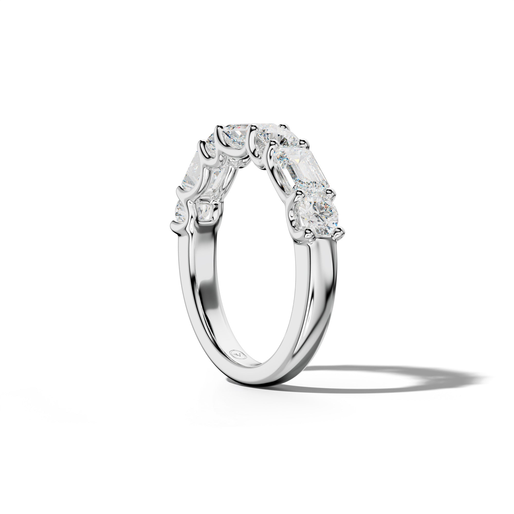 2.0 Carat East West Emerald and Round Diamond Half Anniversary Band Shared Prong