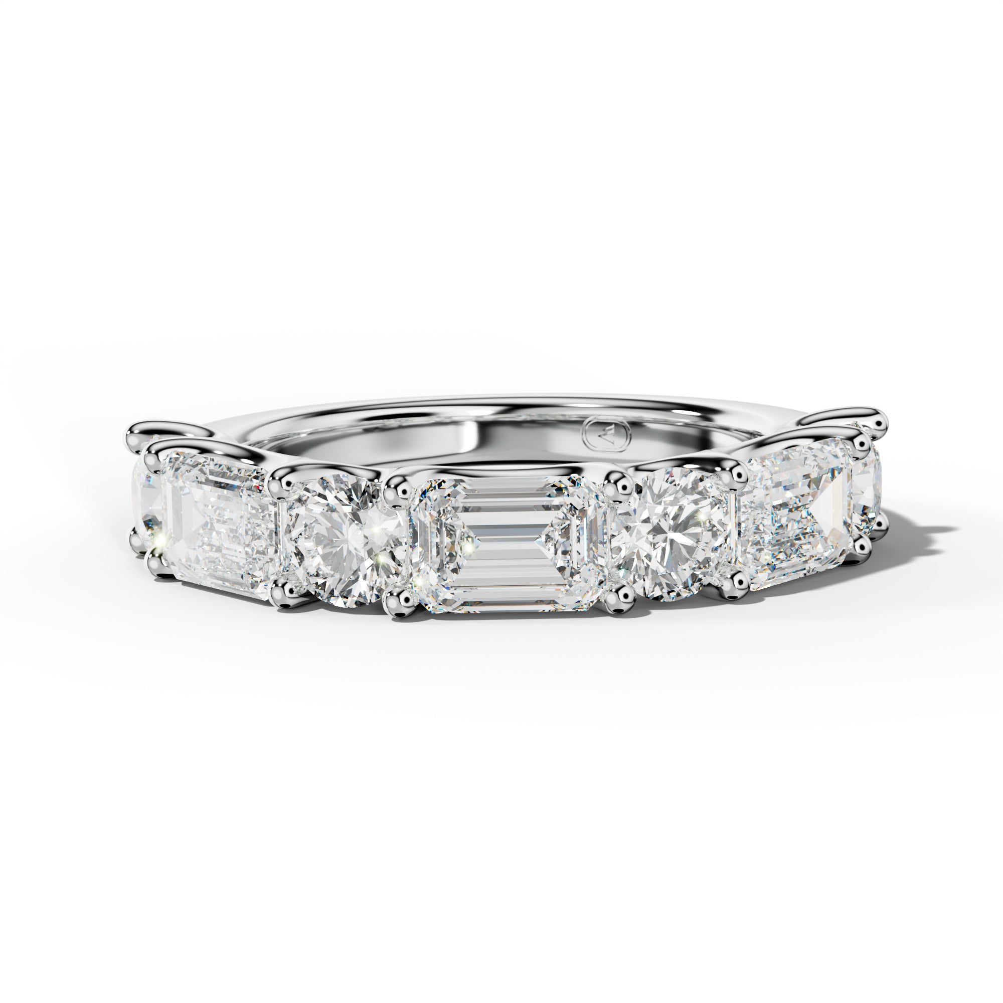 3.0 Carat East West Emerald and Round Diamond Half Anniversary Band Shared Prong