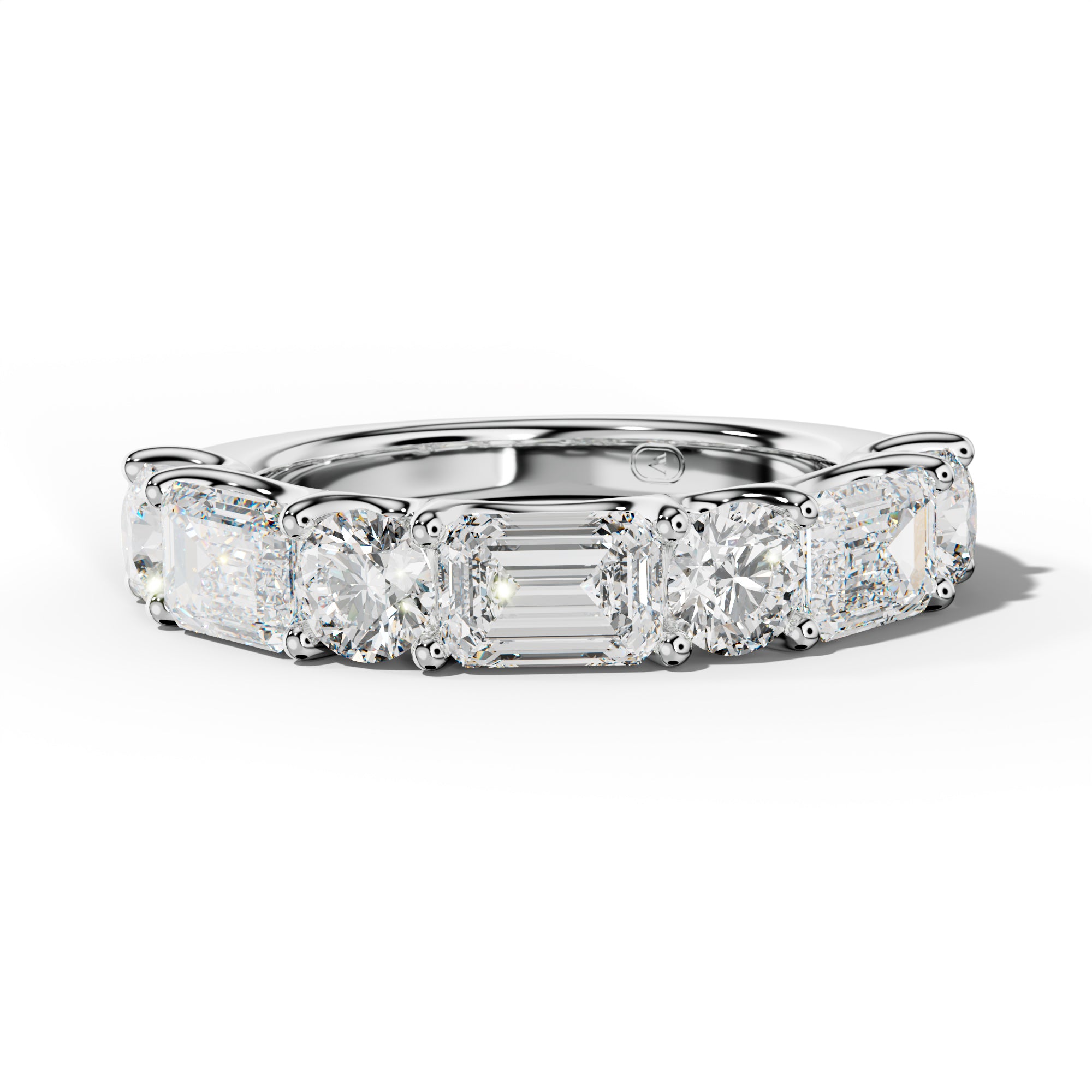 4.0 Carat East West Emerald and Round Diamond Half Anniversary Band Shared Prong