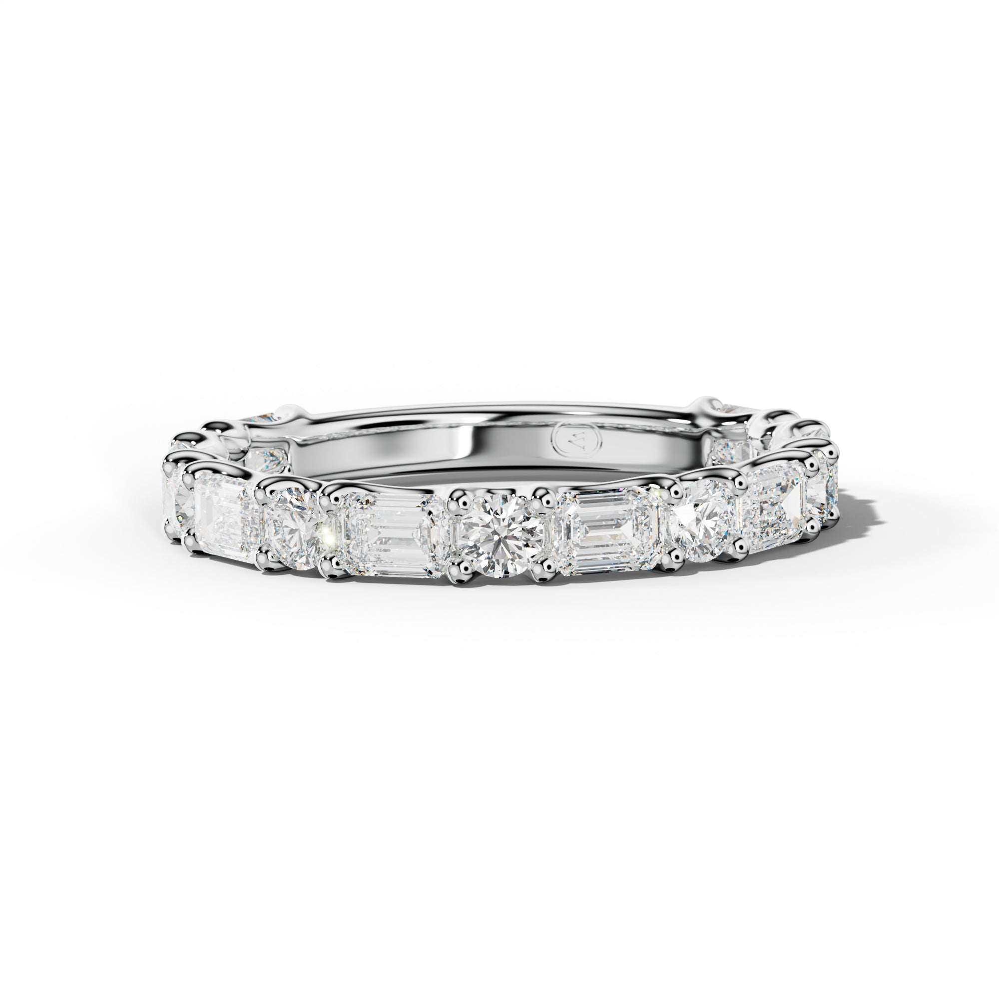 2.0 Carat East West Emerald and Round Diamond 3/4 Anniversary Band Shared Prong