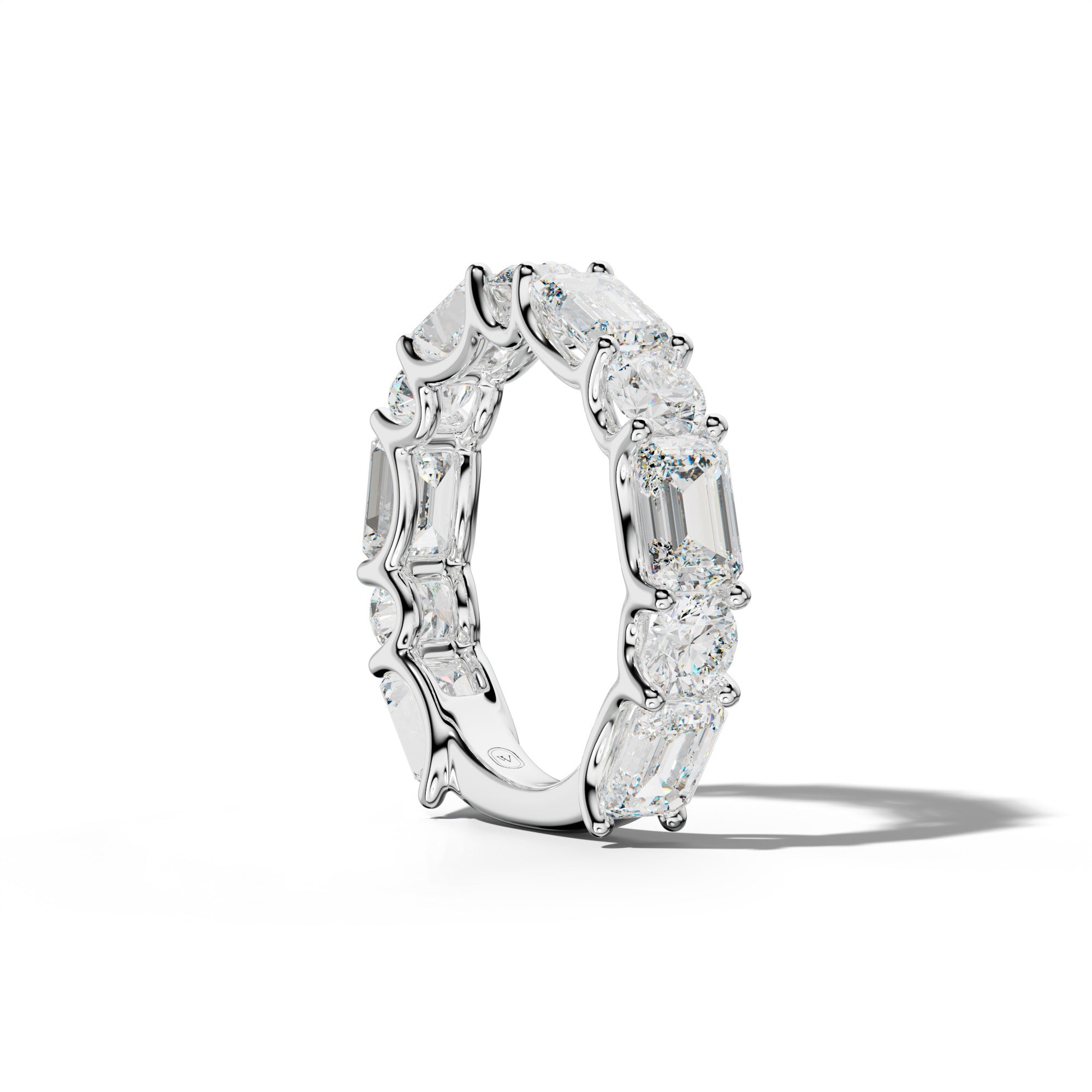 5.0 Carat East West Emerald and Round Diamond 3/4 Anniversary Band Shared Prong