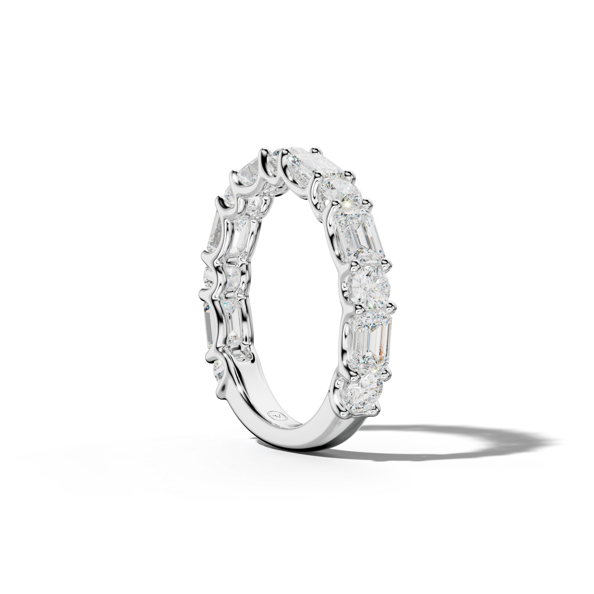 3.0 Carat East West Emerald and Round Diamond 3/4 Anniversary Band Shared Prong