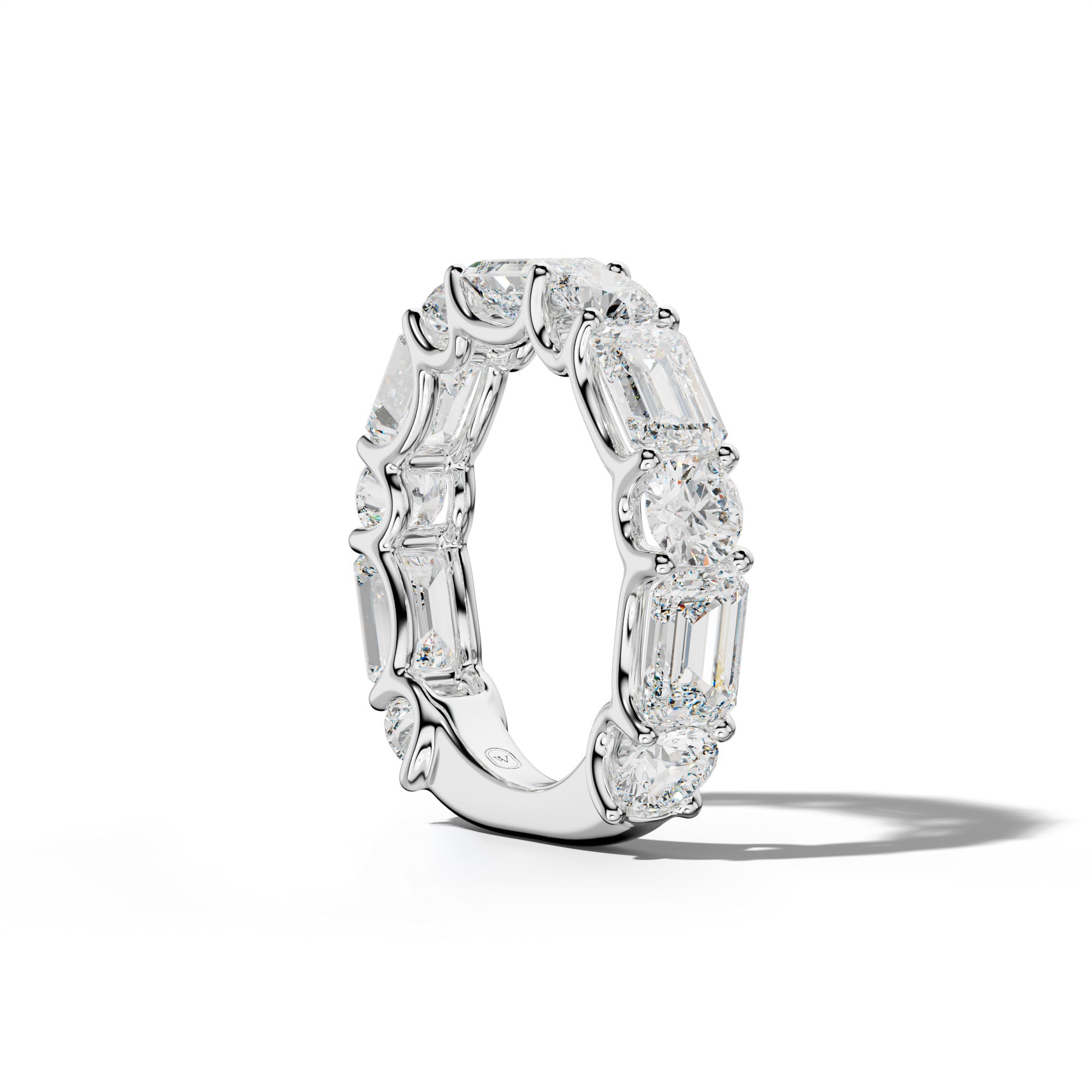 6.0 Carat East West Emerald and Round Diamond 3/4 Anniversary Band Shared Prong