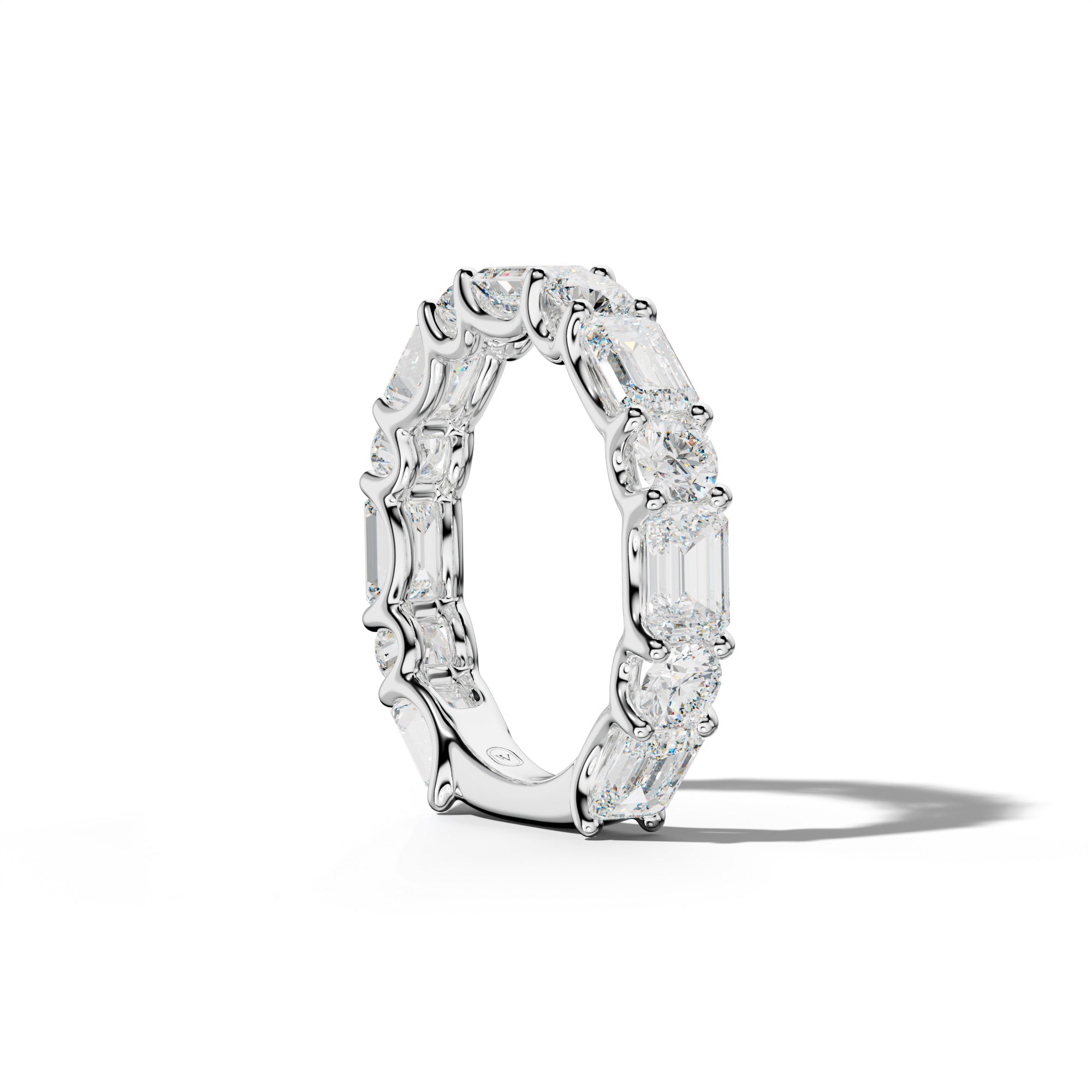4.0 Carat East West Emerald and Round Diamond 3/4 Anniversary Band Shared Prong