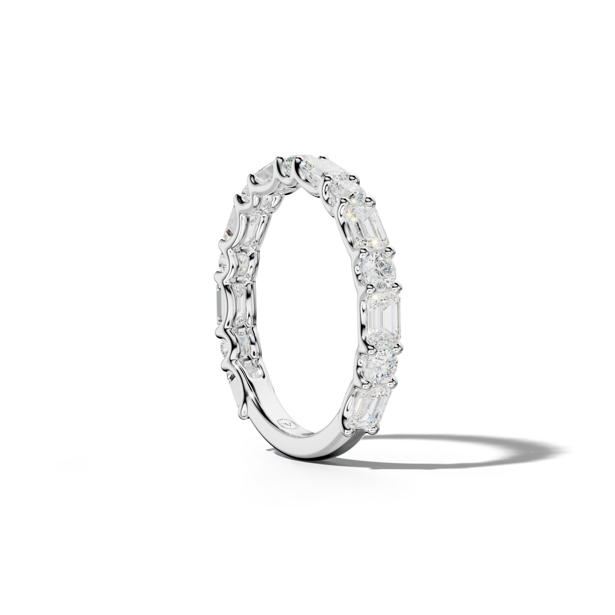 2.0 Carat East West Emerald and Round Diamond 3/4 Anniversary Band Shared Prong