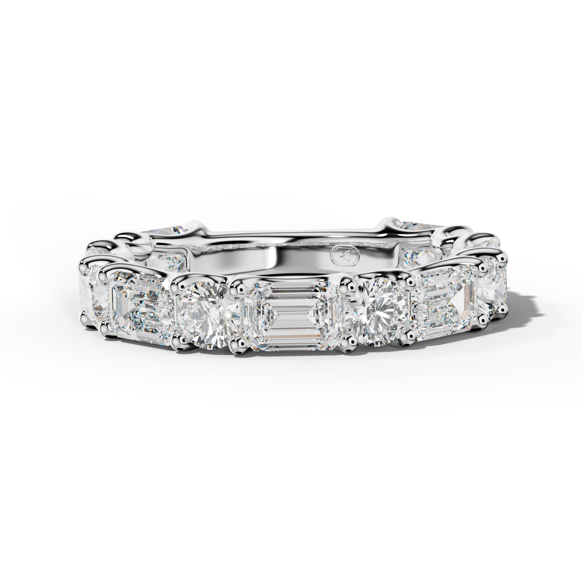 4.0 Carat East West Emerald and Round Diamond 3/4 Anniversary Band Shared Prong