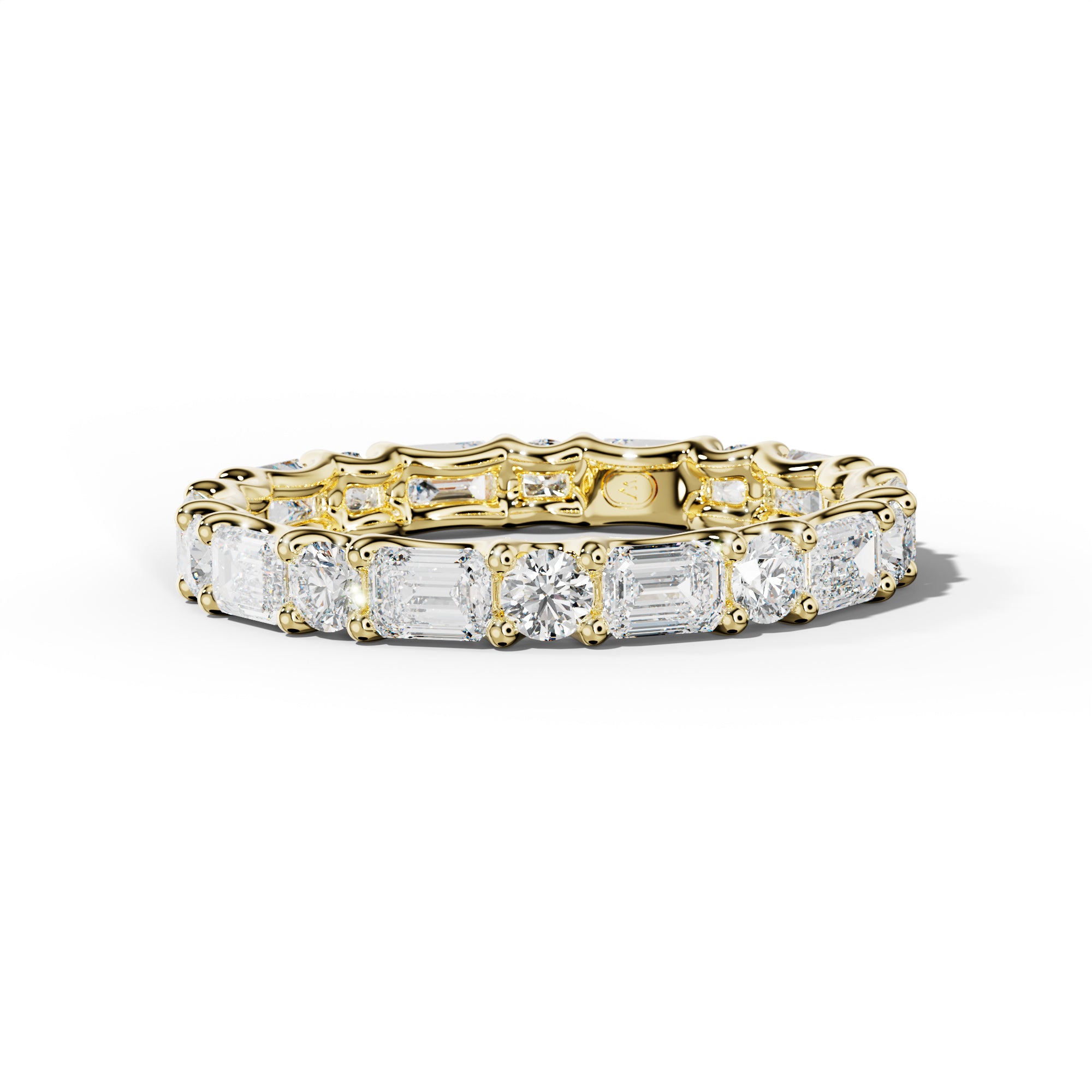 3.0 Carat East West Emerald and Round Diamond Eternity Band Shared Prong