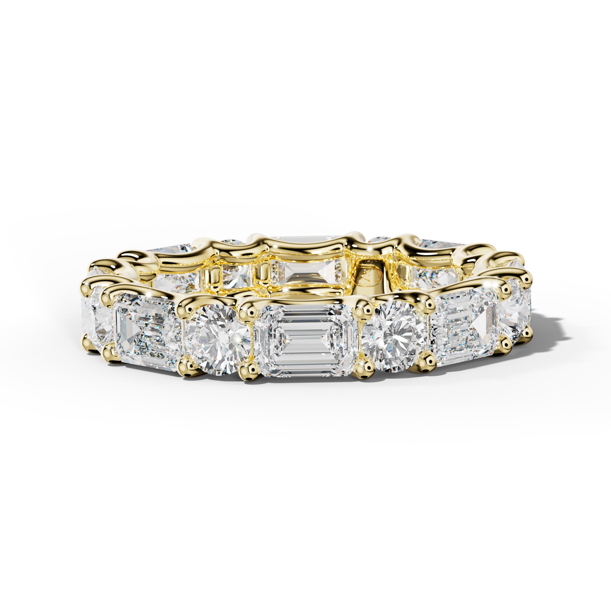 5.0 Carat East West Emerald and Round Diamond Eternity Band Shared Prong