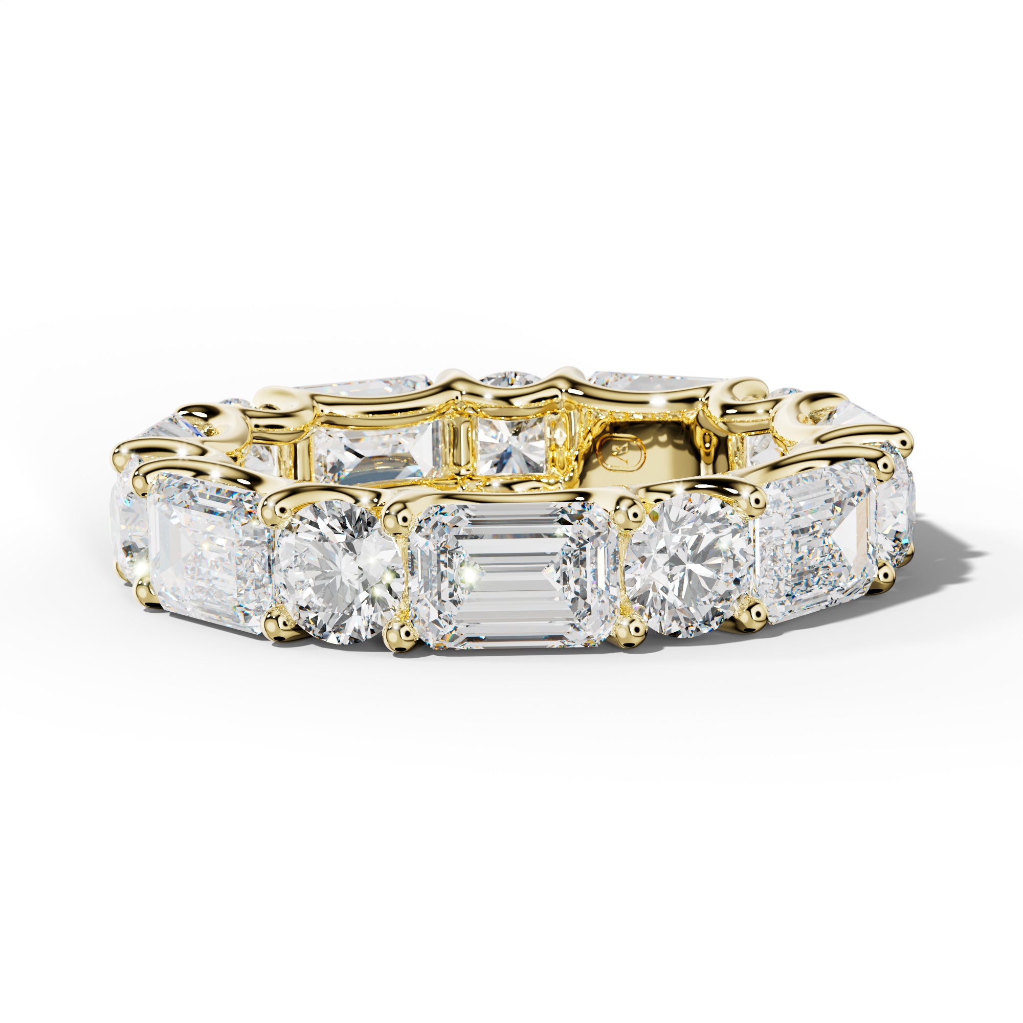 7.0 Carat East West Emerald and Round Diamond Eternity Band Shared Prong
