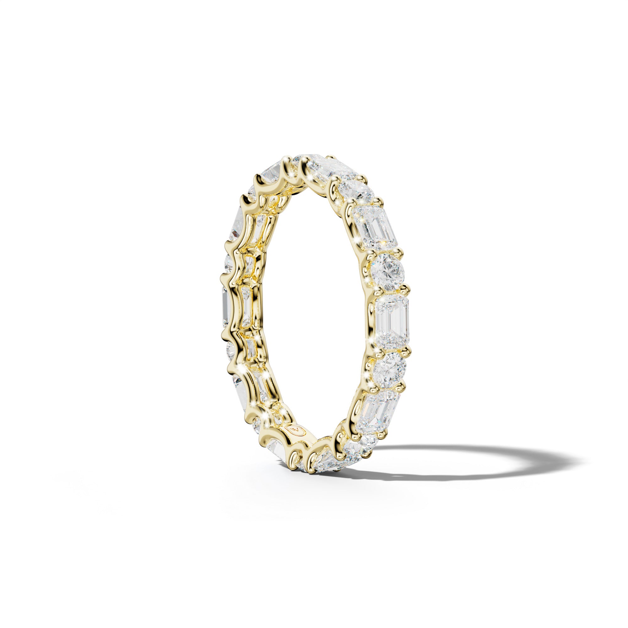 3.0 Carat East West Emerald and Round Diamond Eternity Band Shared Prong