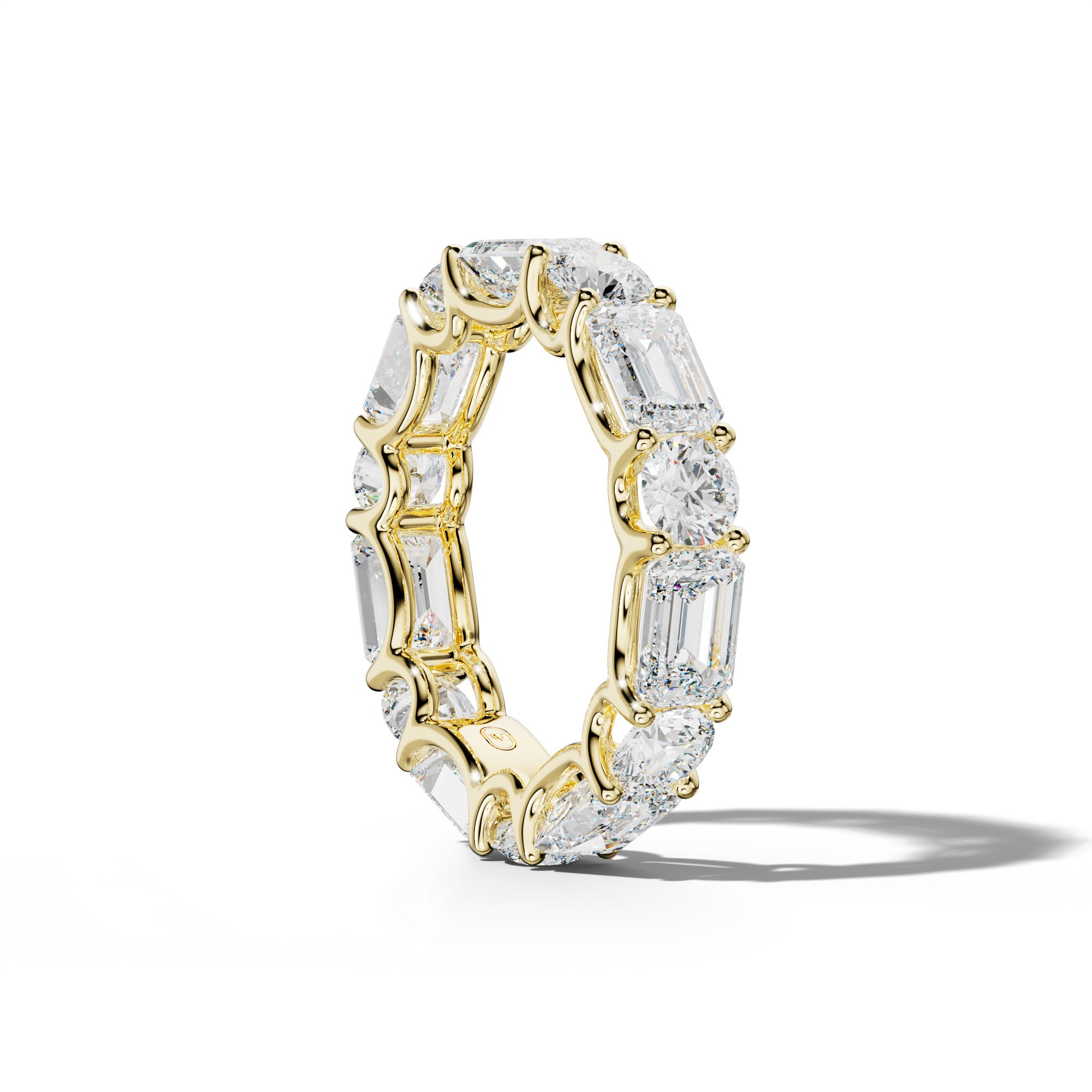 7.0 Carat East West Emerald and Round Diamond Eternity Band Shared Prong