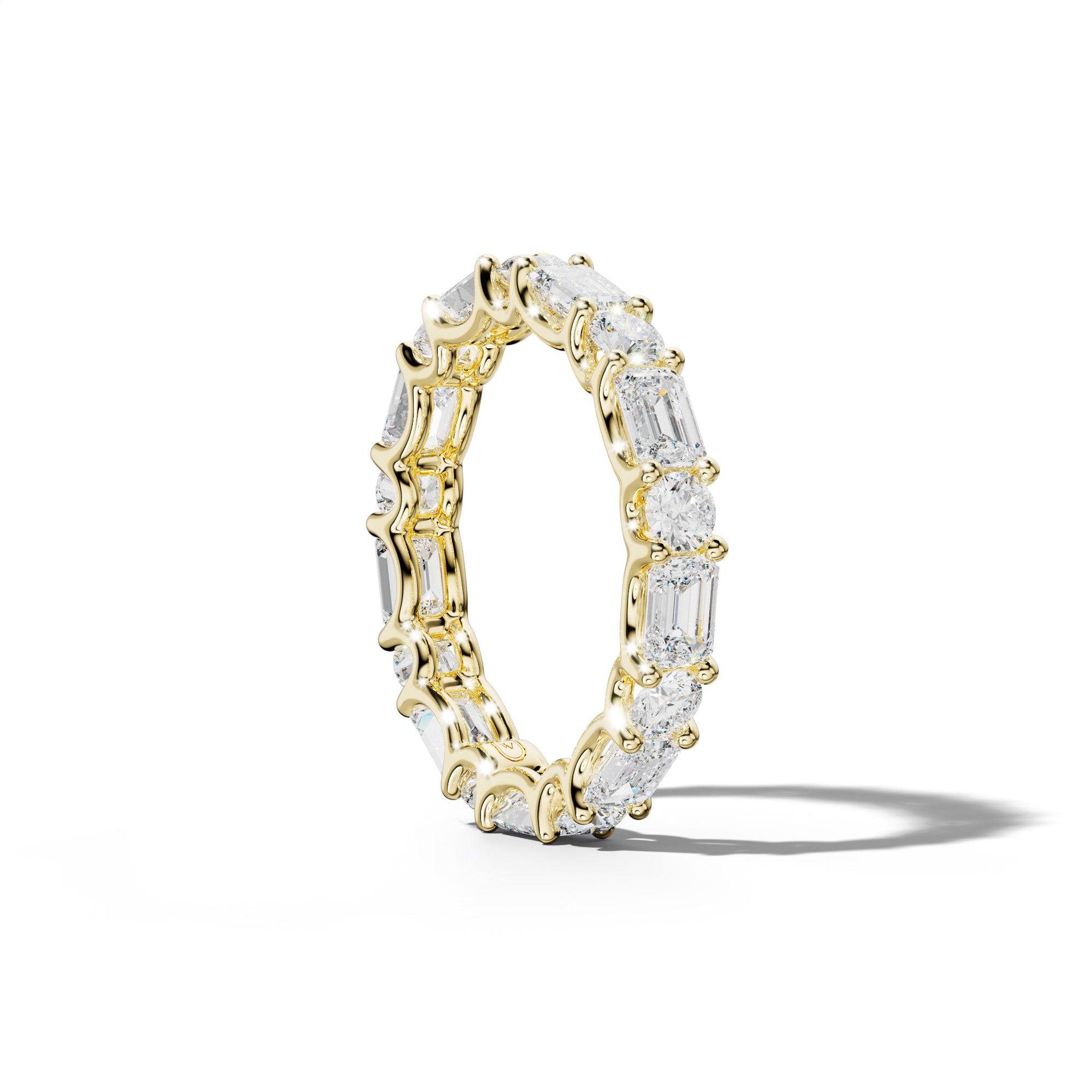 4.0 Carat East West Emerald and Round Diamond Eternity Band Shared Prong