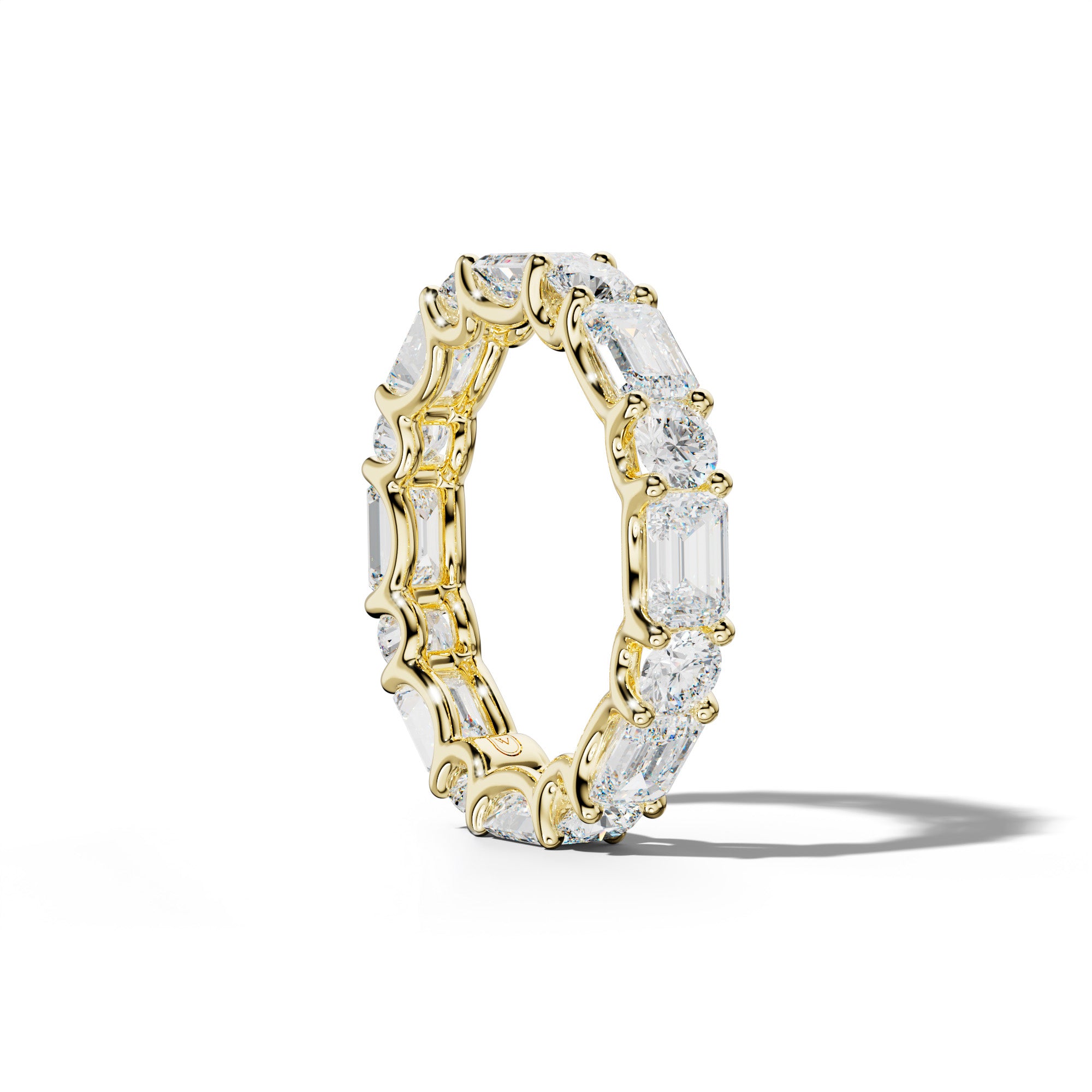 5.0 Carat East West Emerald and Round Diamond Eternity Band Shared Prong