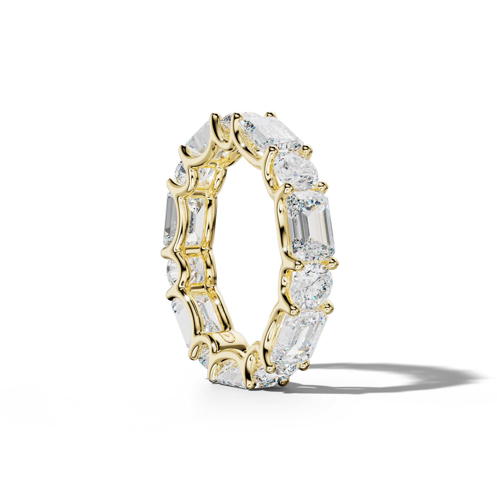 6.0 Carat East West Emerald and Round Diamond Eternity Band Shared Prong