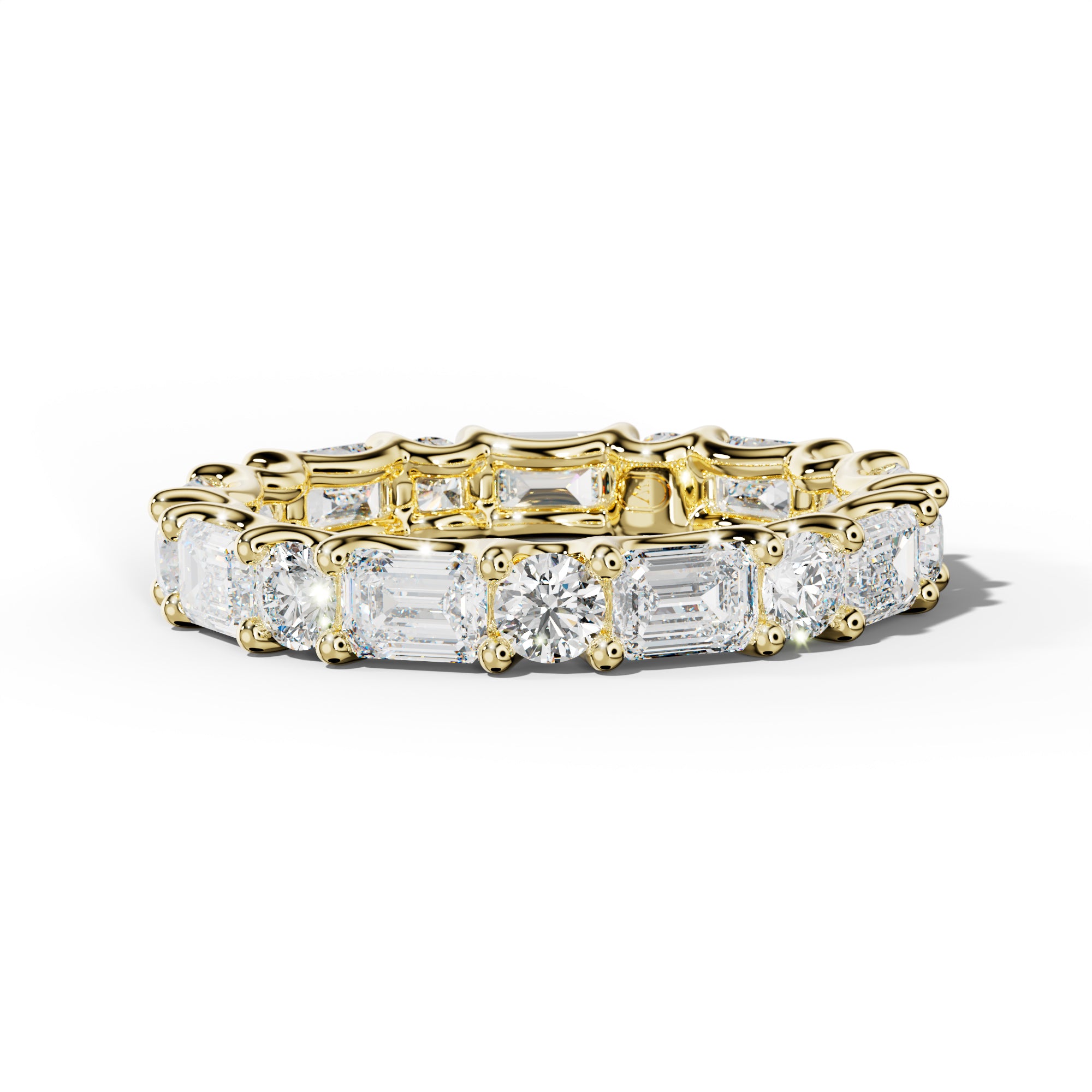 4.0 Carat East West Emerald and Round Diamond Eternity Band Shared Prong