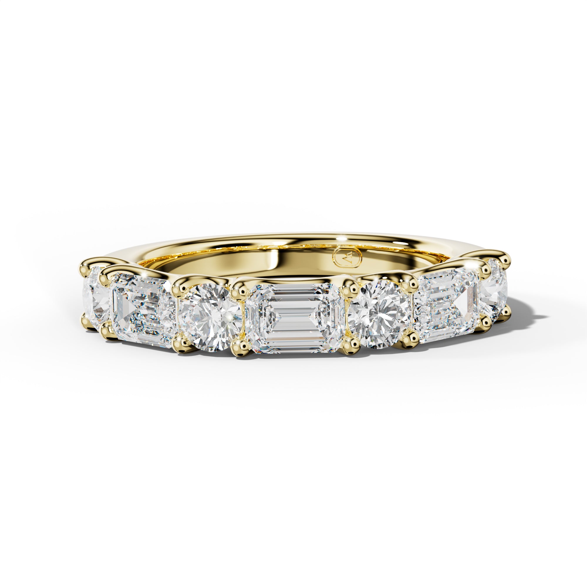 2.0 Carat East West Emerald and Round Diamond Half Anniversary Band Shared Prong