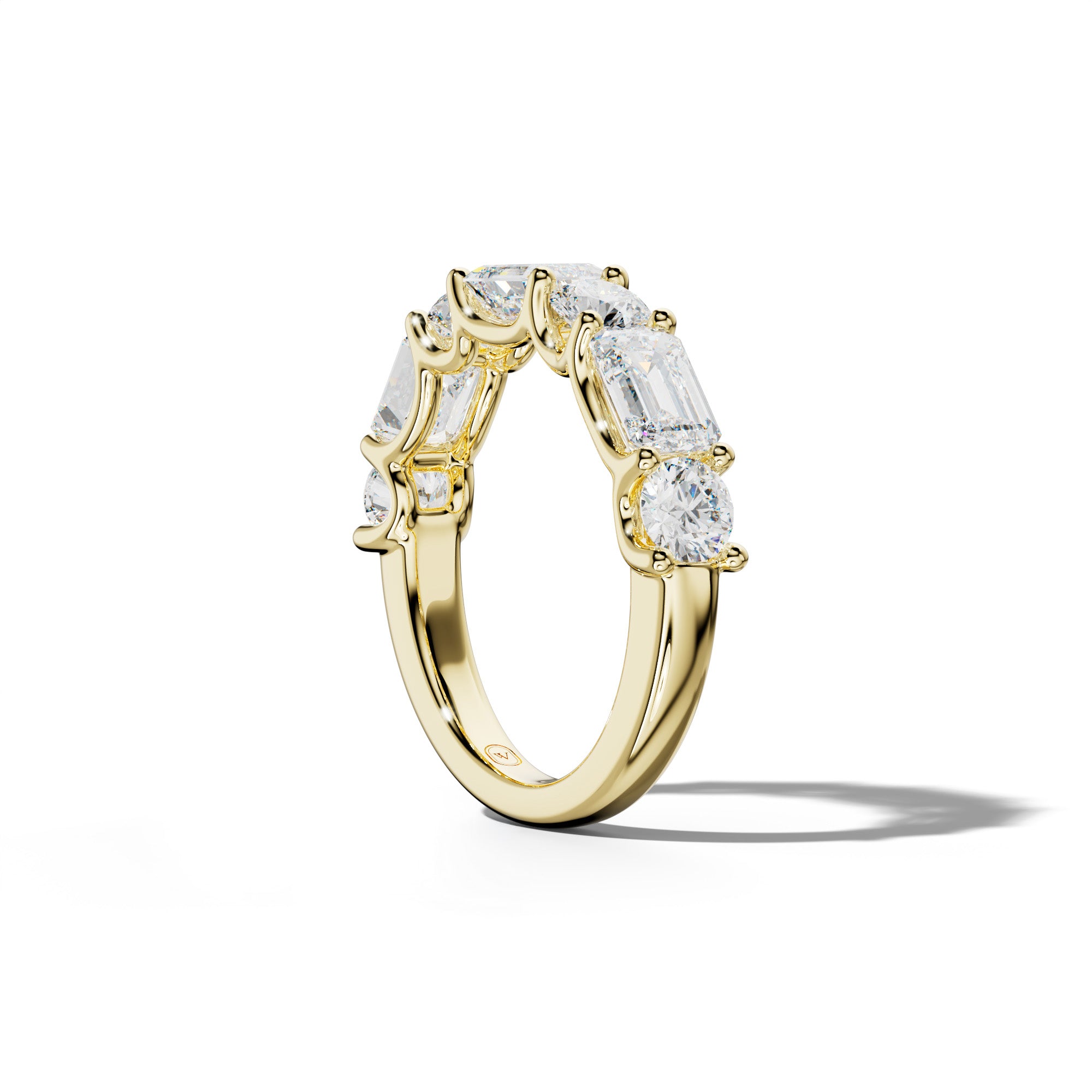 3.0 Carat East West Emerald and Round Diamond Half Anniversary Band Shared Prong