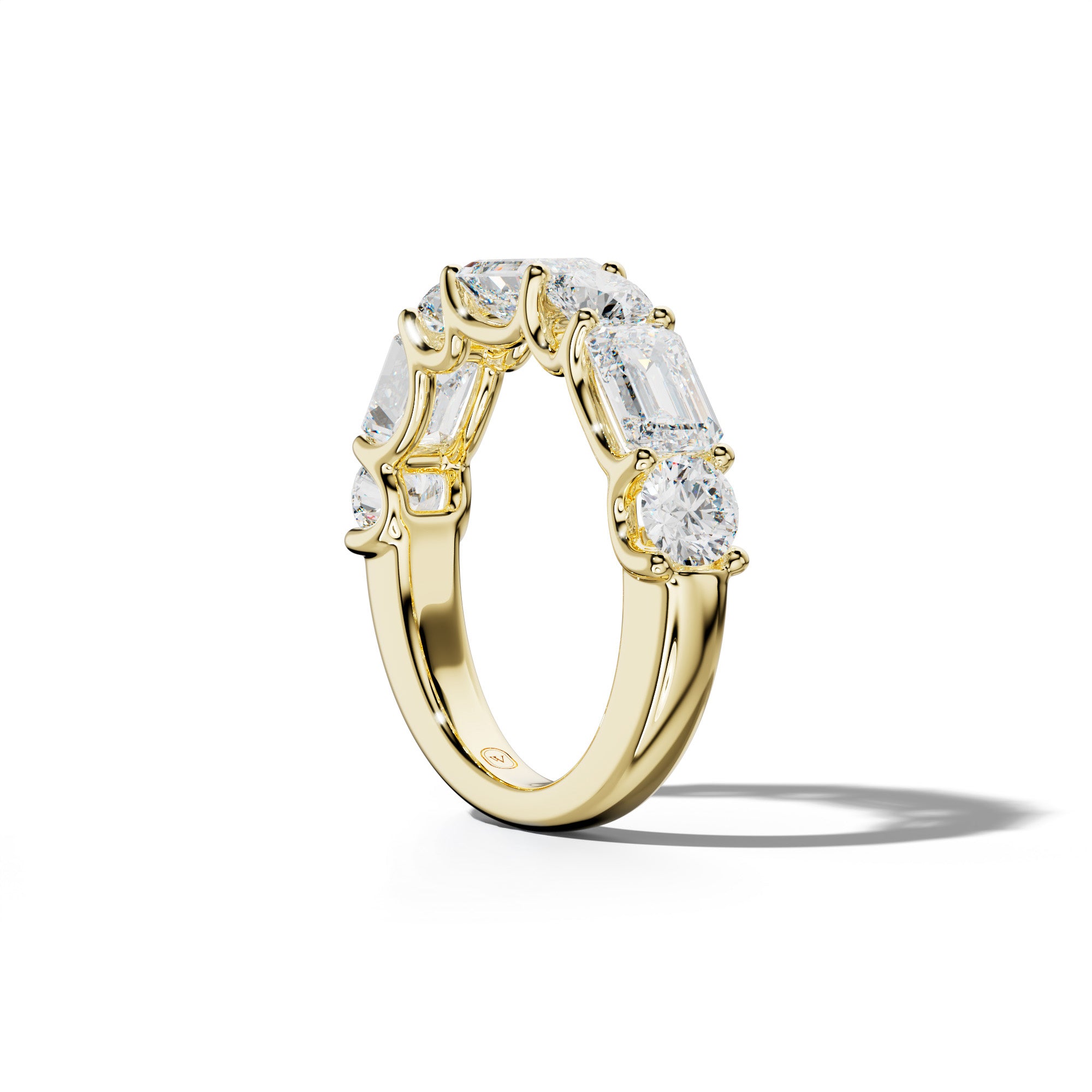 4.0 Carat East West Emerald and Round Diamond Half Anniversary Band Shared Prong