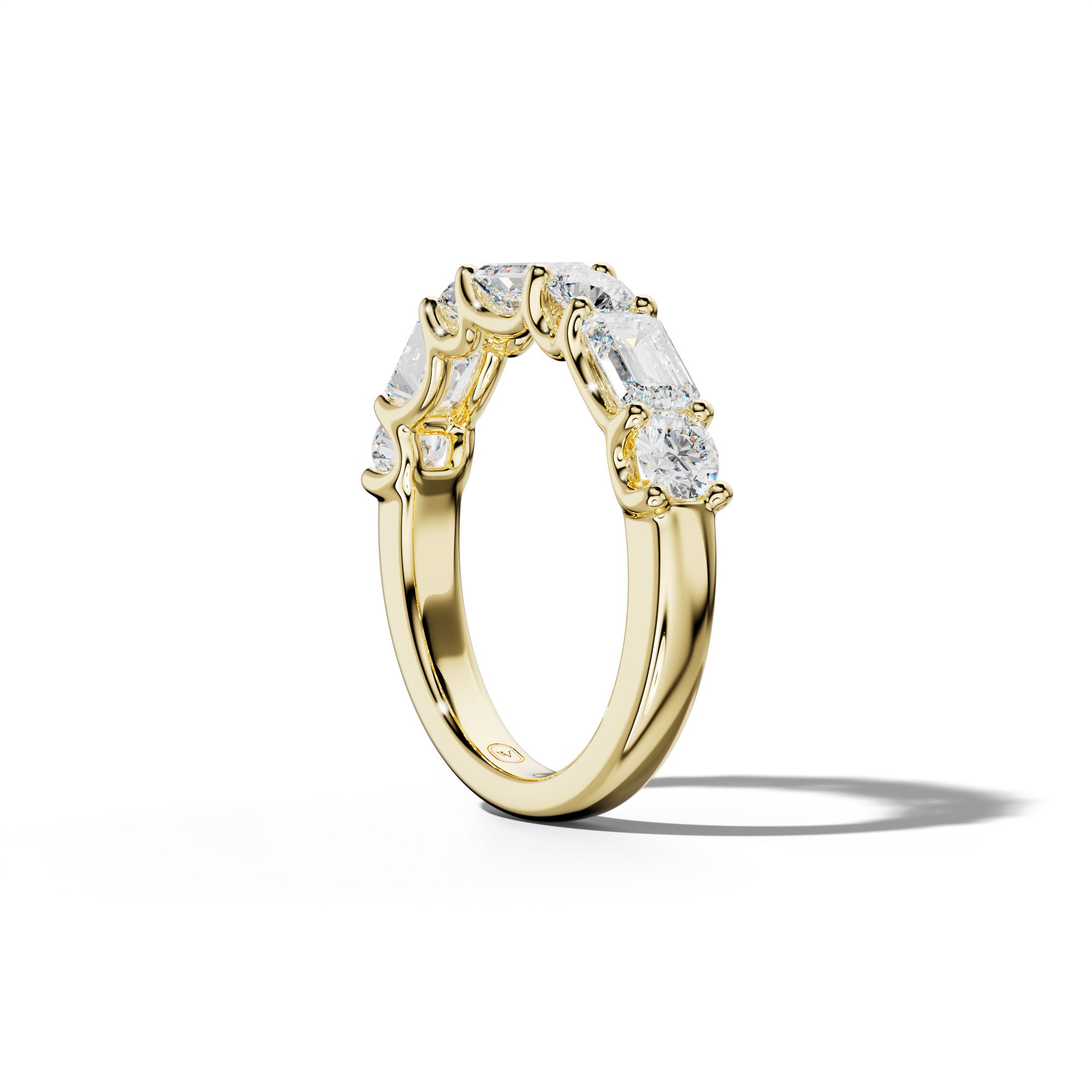 2.0 Carat East West Emerald and Round Diamond Half Anniversary Band Shared Prong