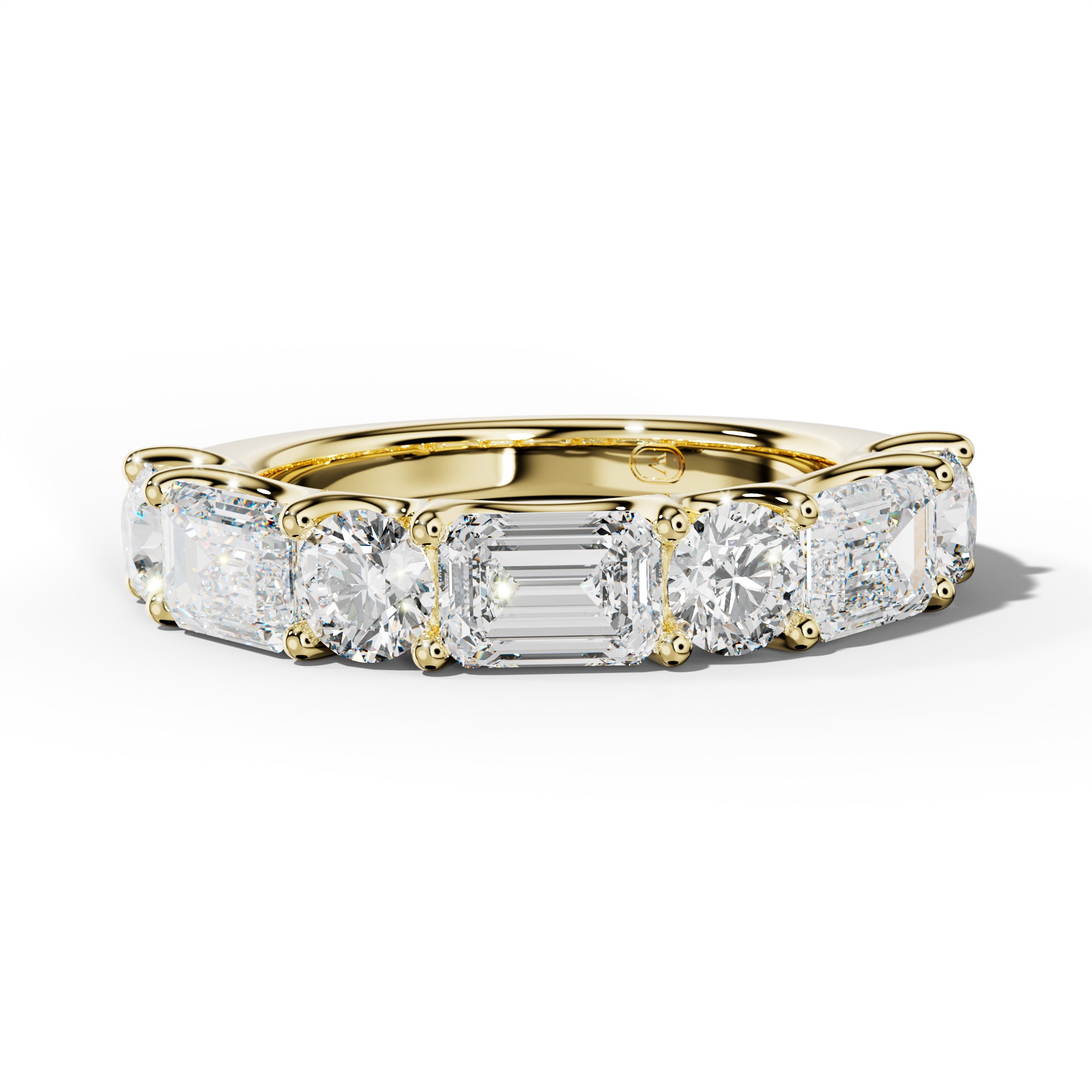 4.0 Carat East West Emerald and Round Diamond Half Anniversary Band Shared Prong