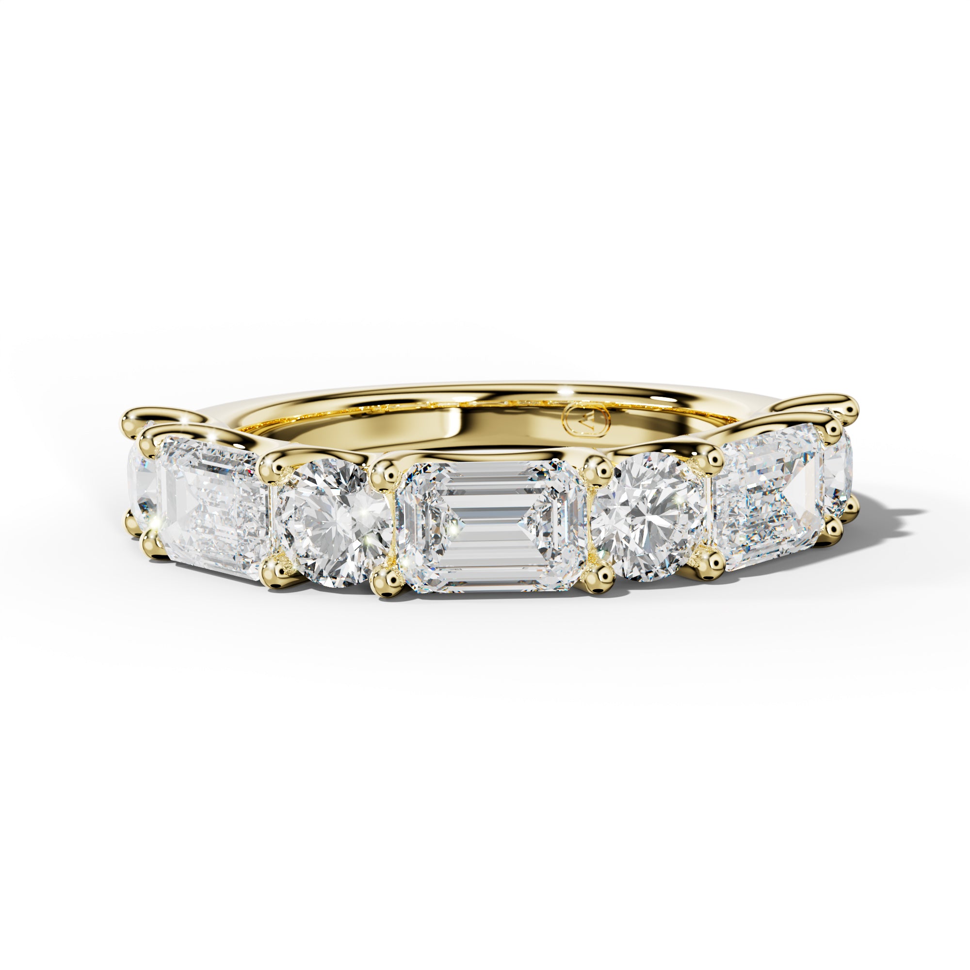 3.0 Carat East West Emerald and Round Diamond Half Anniversary Band Shared Prong