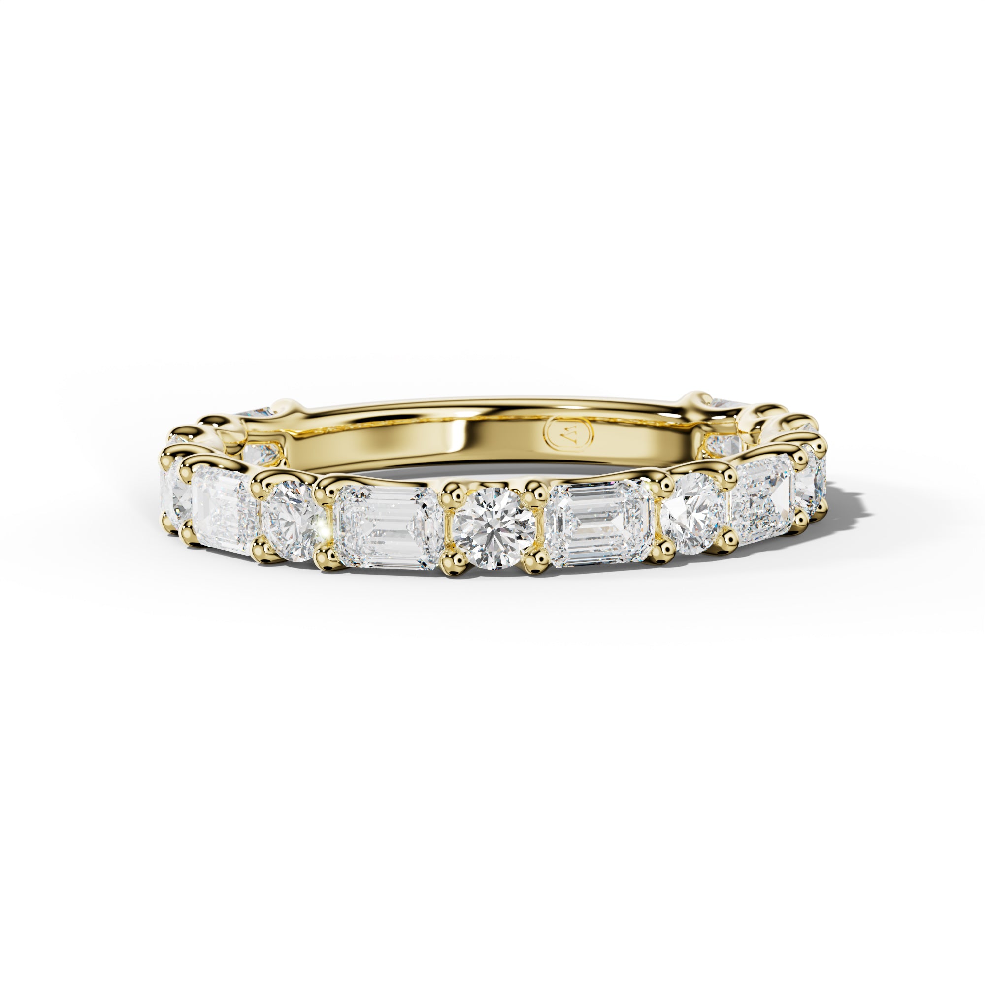 2.0 Carat East West Emerald and Round Diamond 3/4 Anniversary Band Shared Prong