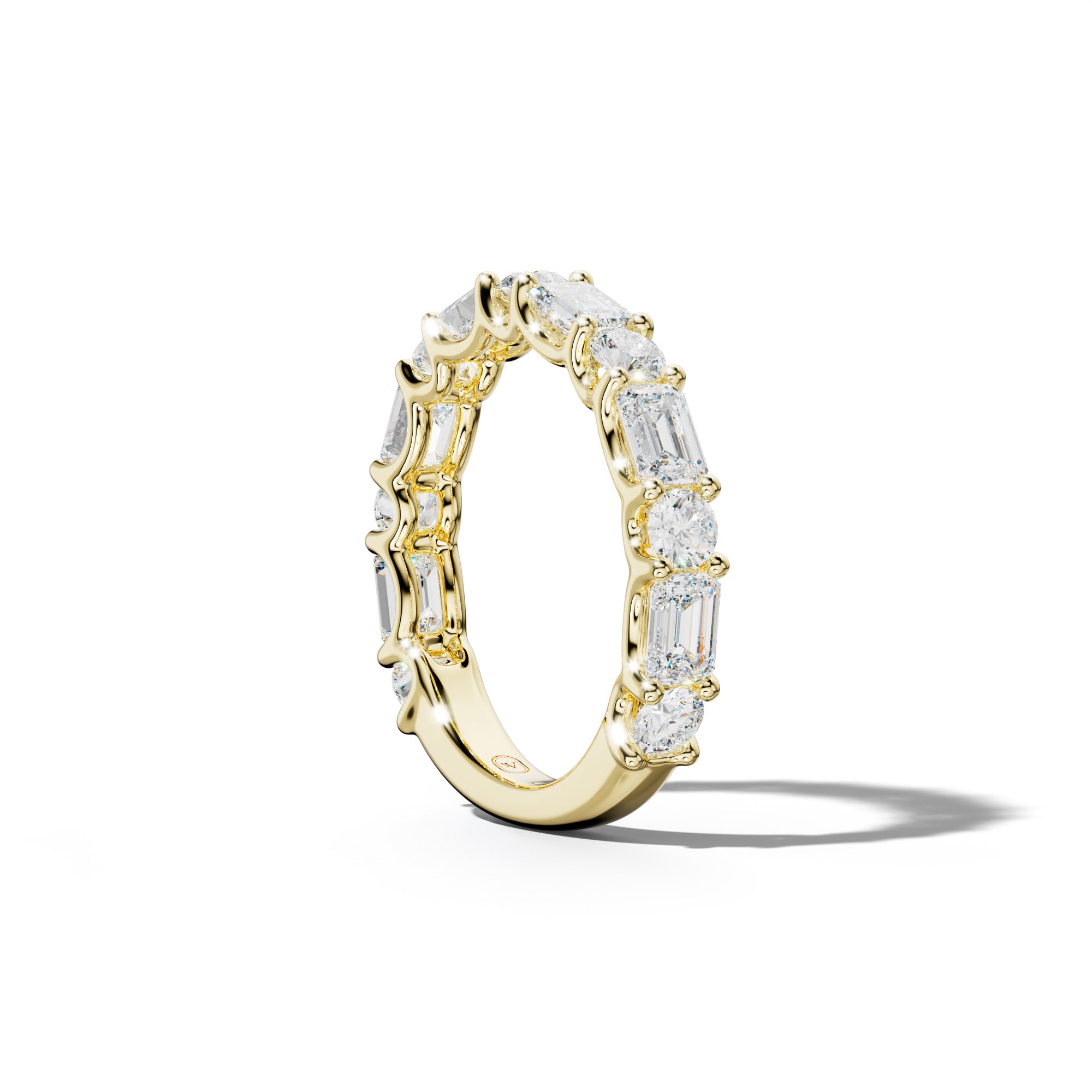 3.0 Carat East West Emerald and Round Diamond 3/4 Anniversary Band Shared Prong