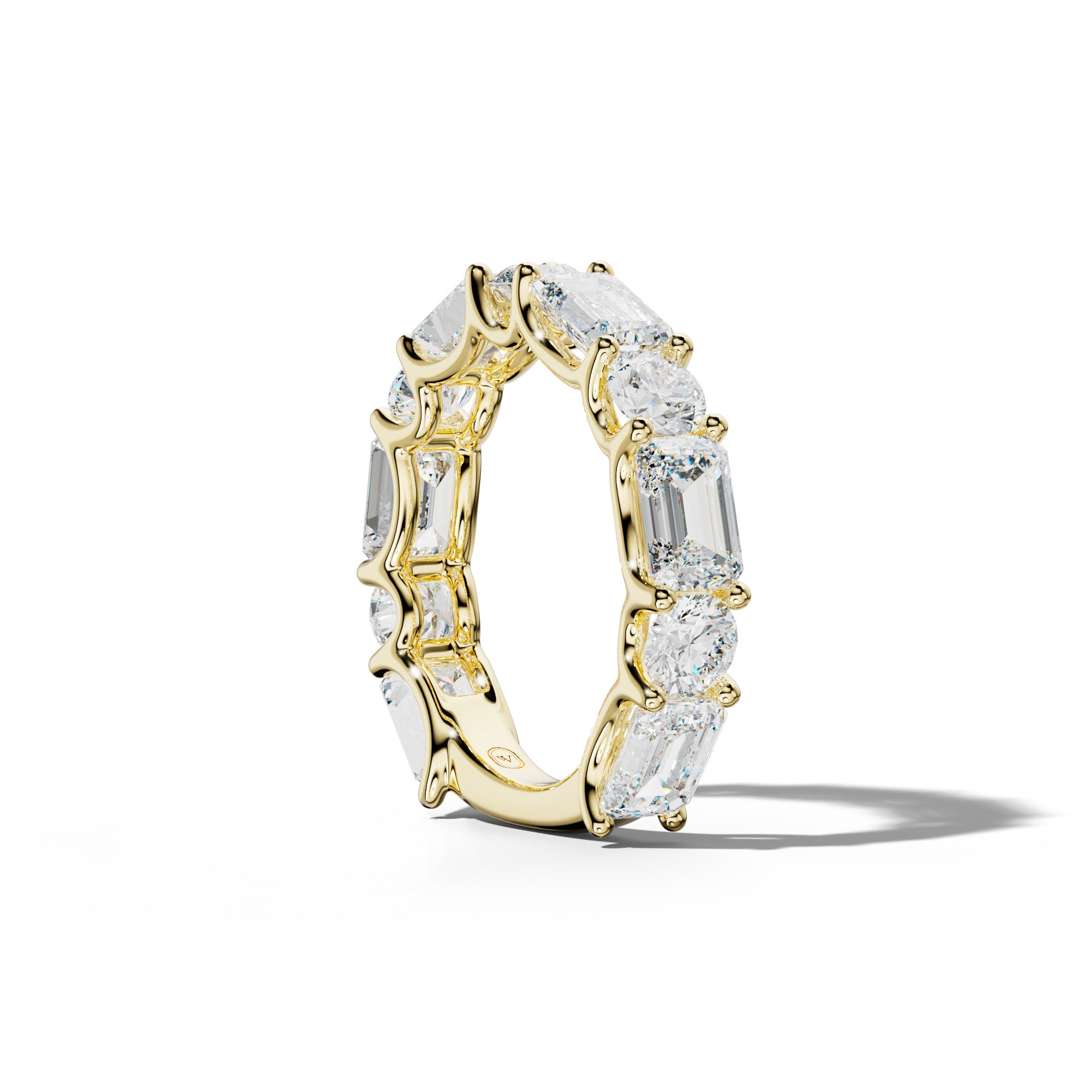 5.0 Carat East West Emerald and Round Diamond 3/4 Anniversary Band Shared Prong