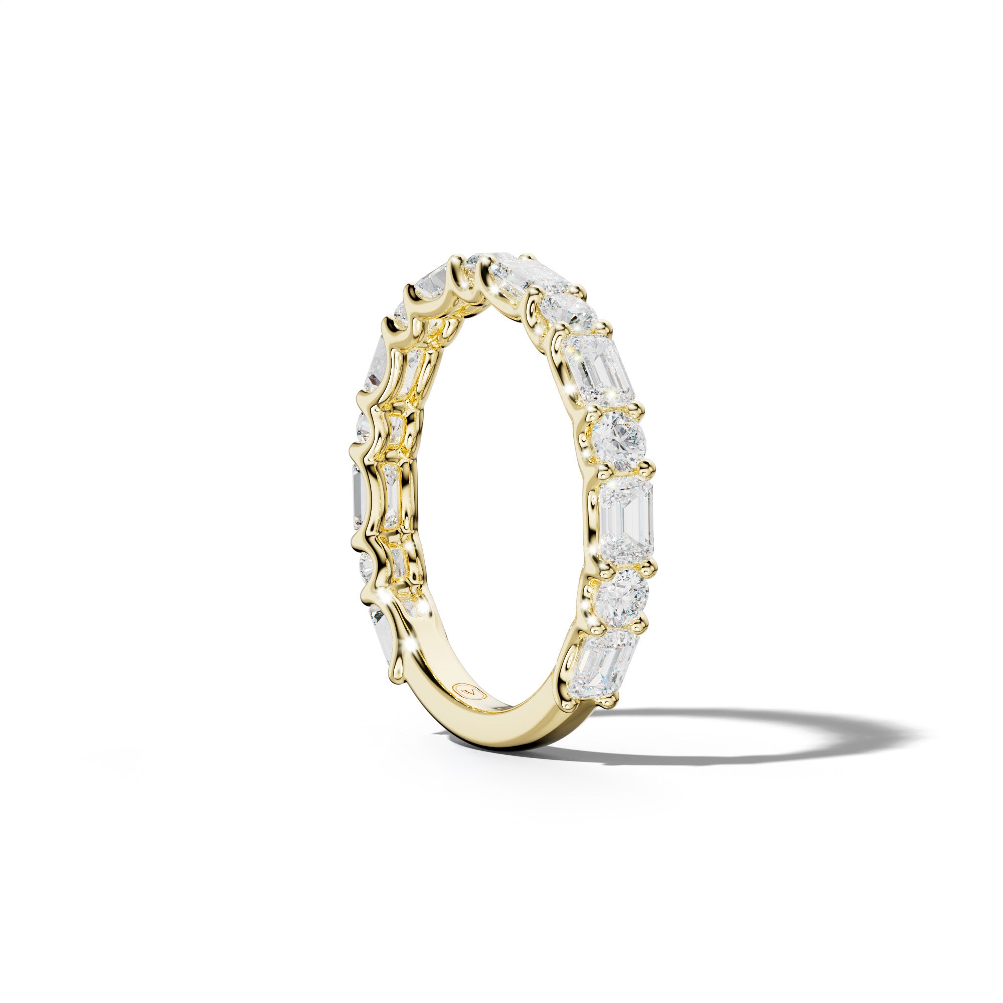 2.0 Carat East West Emerald and Round Diamond 3/4 Anniversary Band Shared Prong