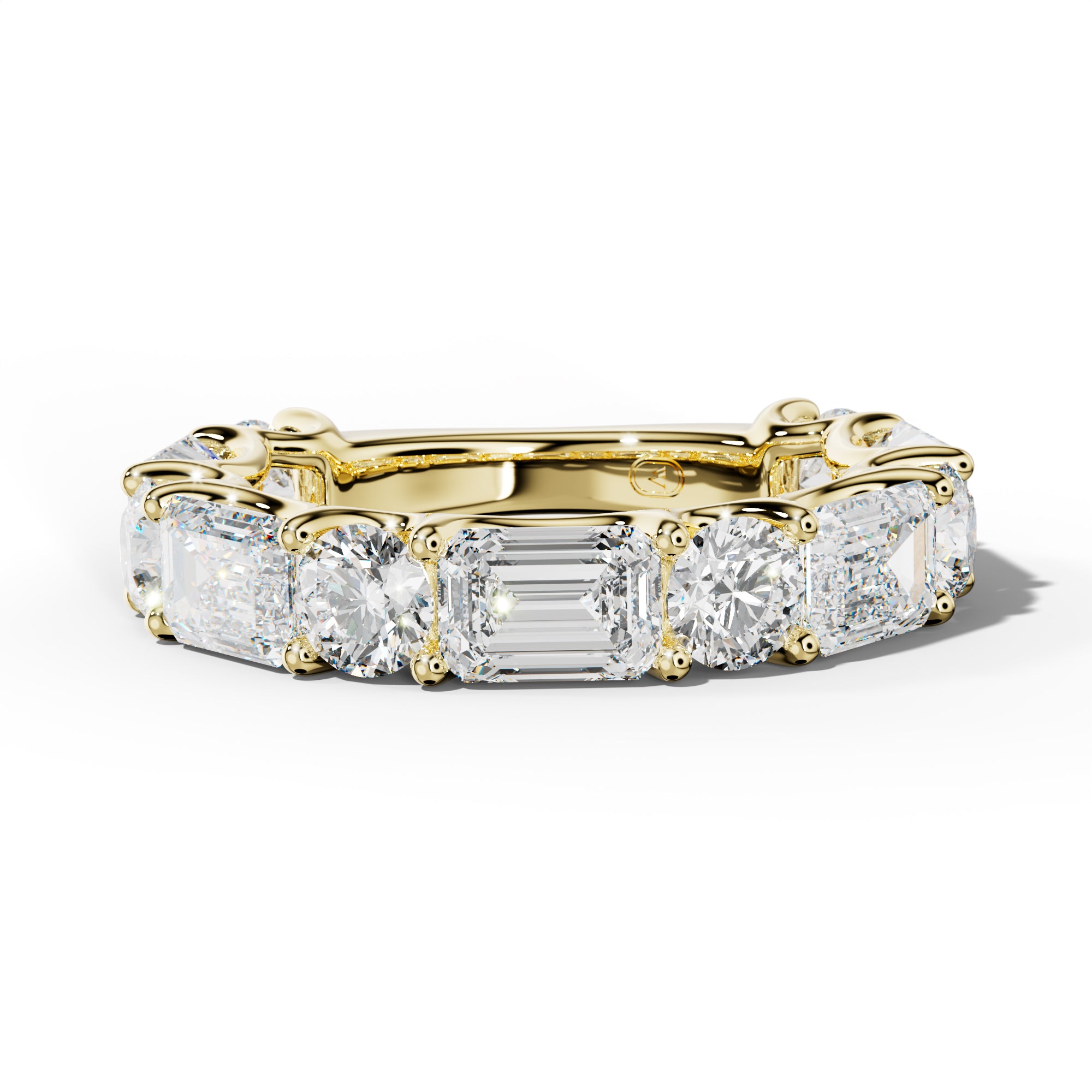 6.0 Carat East West Emerald and Round Diamond 3/4 Anniversary Band Shared Prong