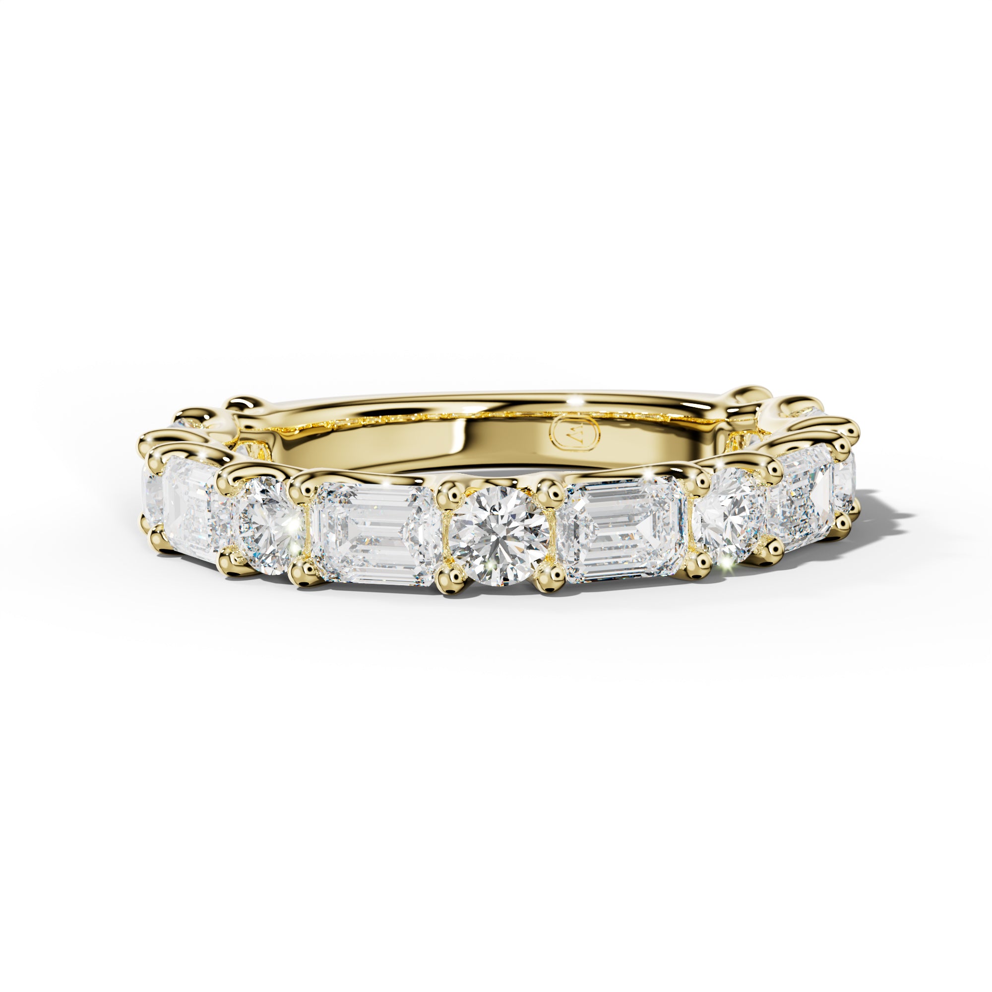 3.0 Carat East West Emerald and Round Diamond 3/4 Anniversary Band Shared Prong