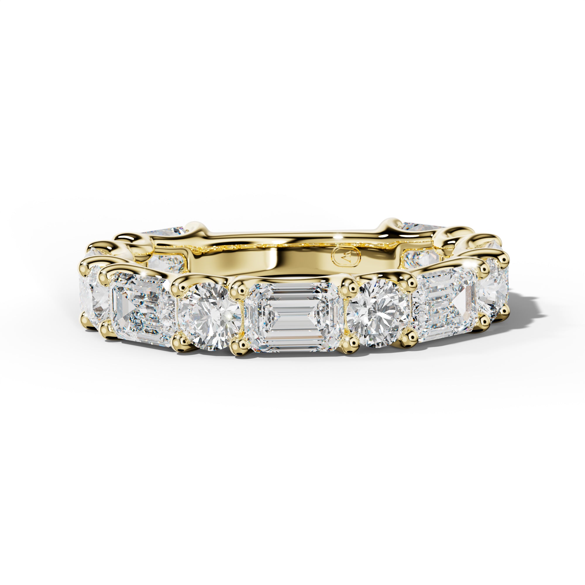 4.0 Carat East West Emerald and Round Diamond 3/4 Anniversary Band Shared Prong