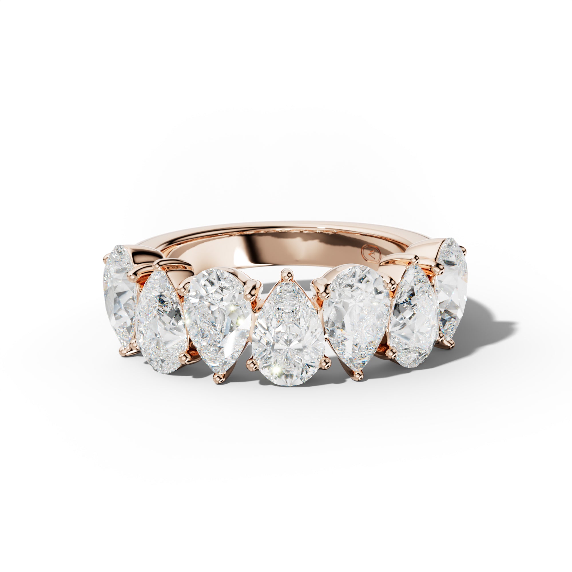 5.0 Carat Pear Shape Diamond Half Anniversary Band Shared Prong  Low-Set Design