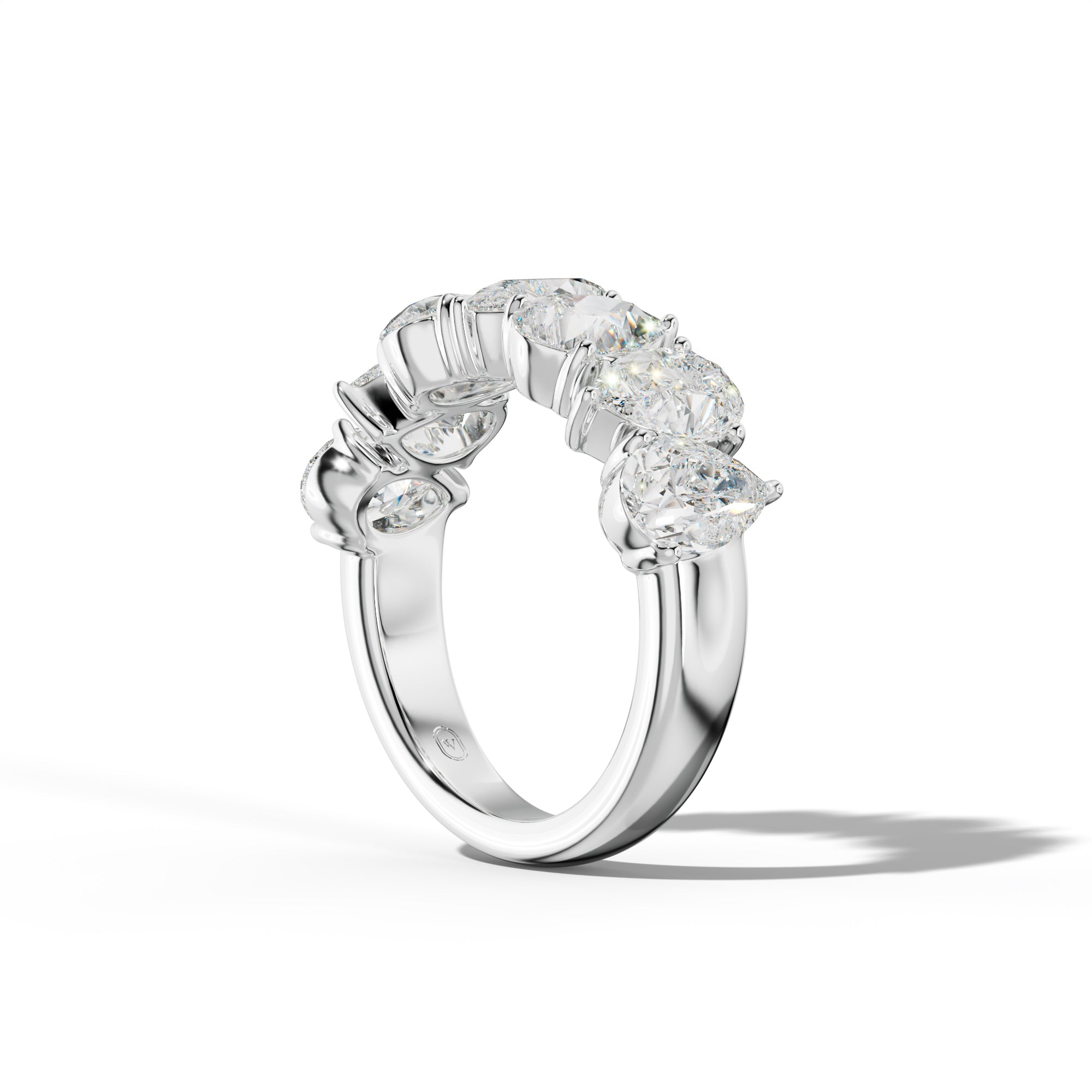 5.0 Carat Pear Shape Diamond Half Anniversary Band Shared Prong  Low-Set Design