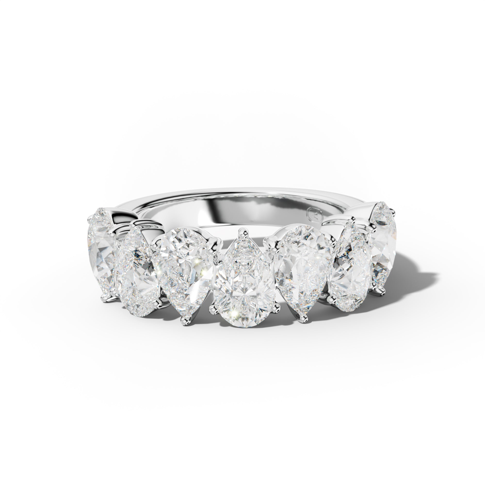 5.0 Carat Pear Shape Diamond Half Anniversary Band Shared Prong  Low-Set Design