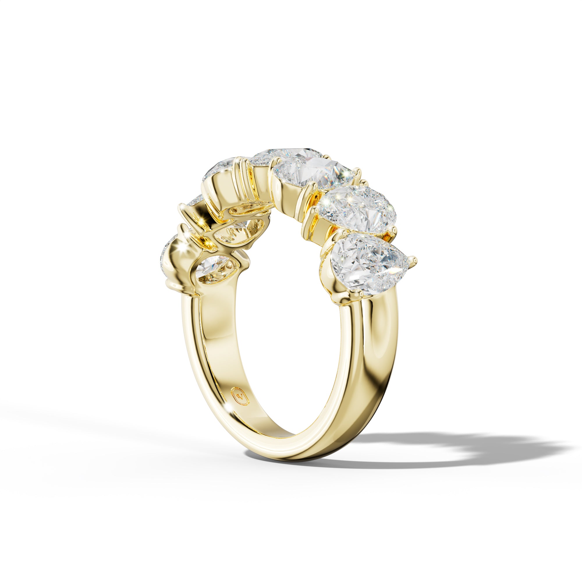 5.0 Carat Pear Shape Diamond Half Anniversary Band Shared Prong  Low-Set Design