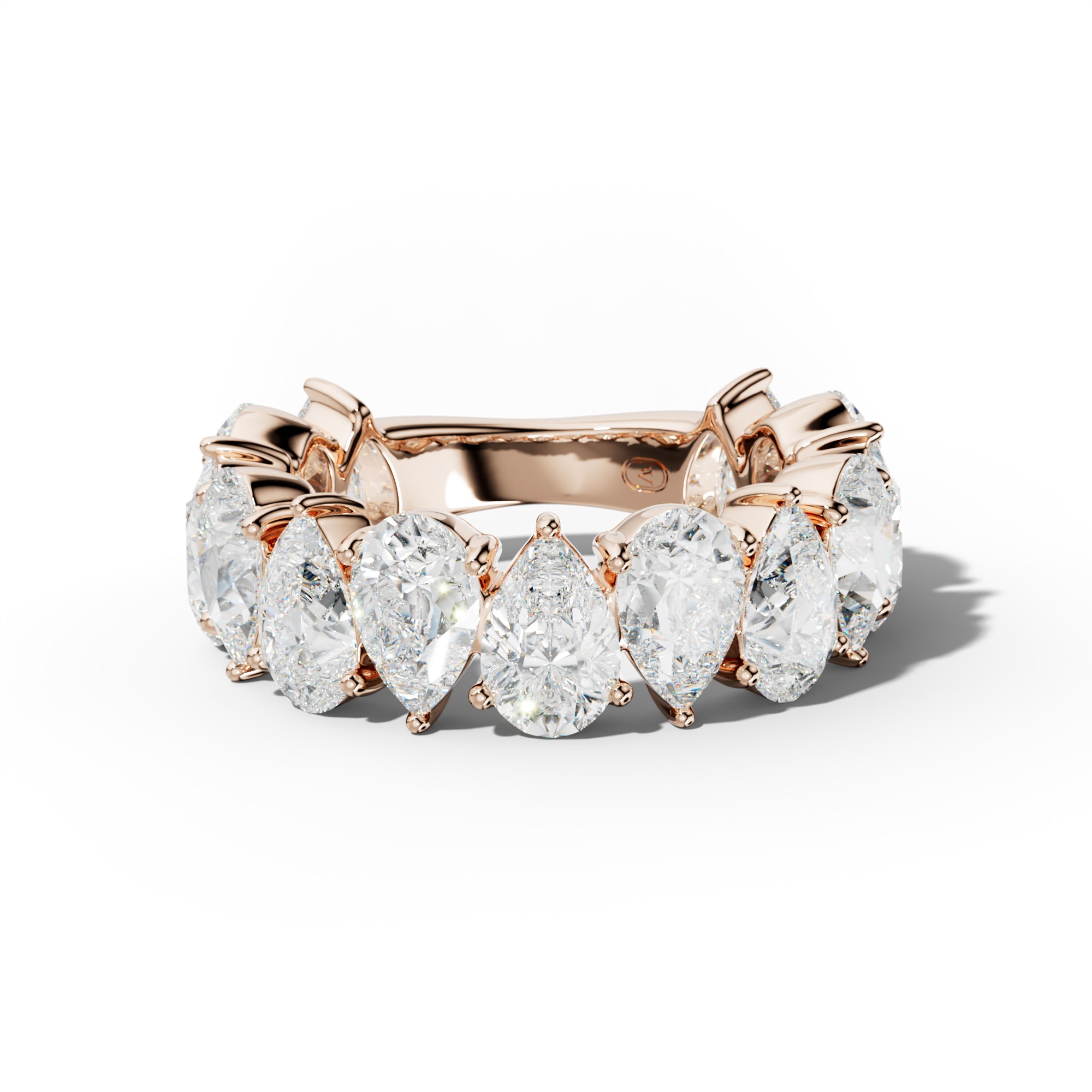 7.0 Carat Pear Shape Diamond 3/4 Anniversary Band Shared Prong  Low-Set Design