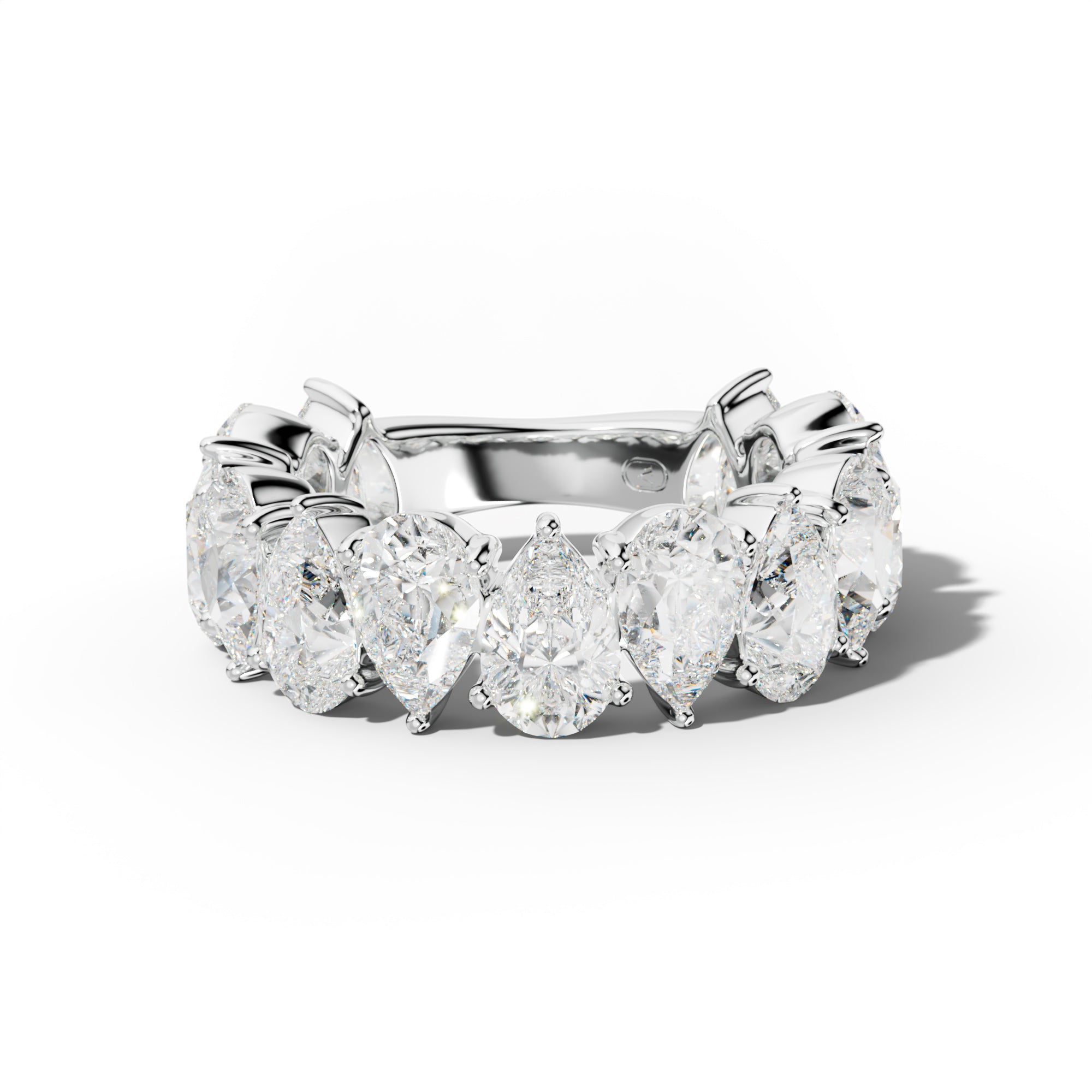 7.0 Carat Pear Shape Diamond 3/4 Anniversary Band Shared Prong  Low-Set Design